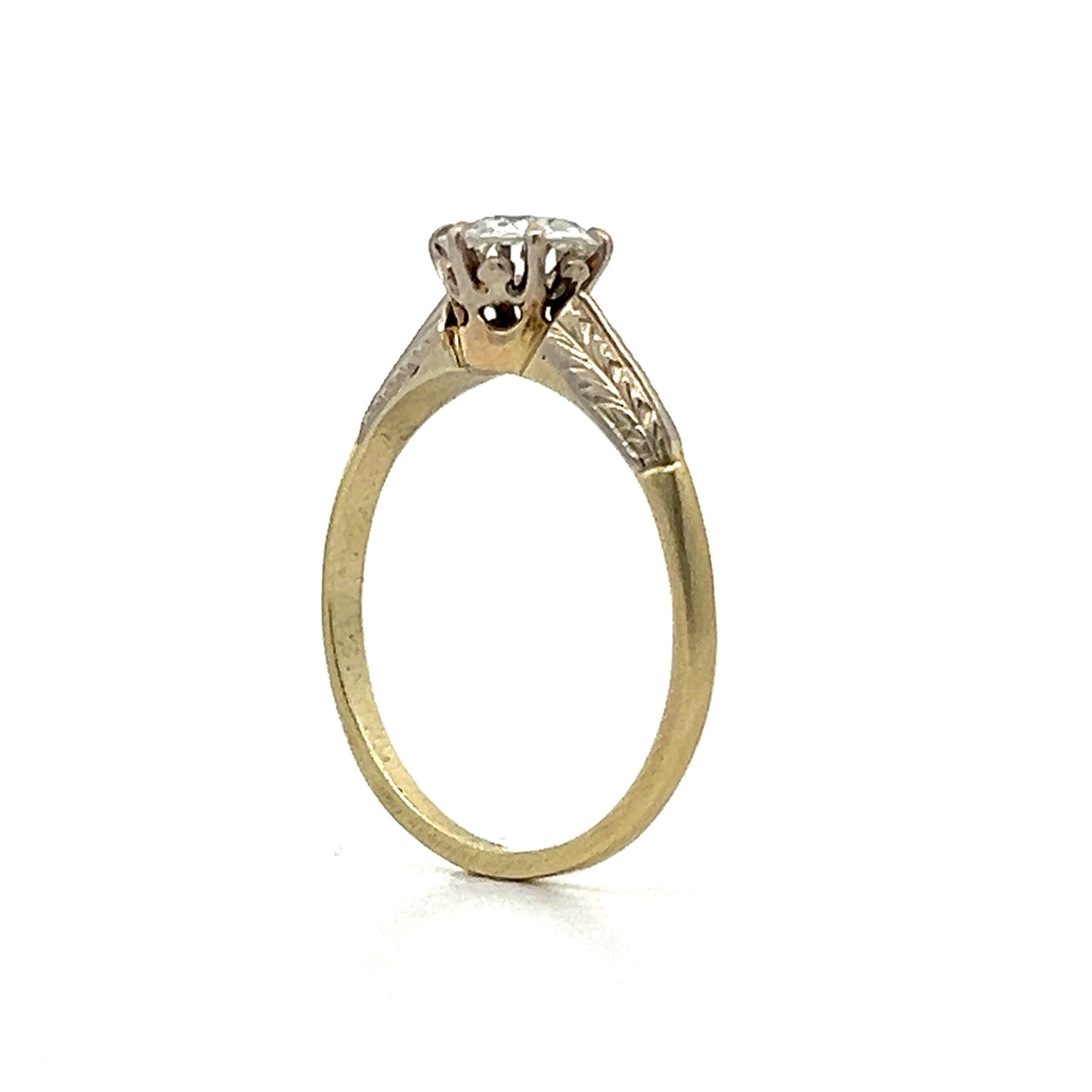Vintage Art Deco Engraved Solitaire Engagement Ring in 14k