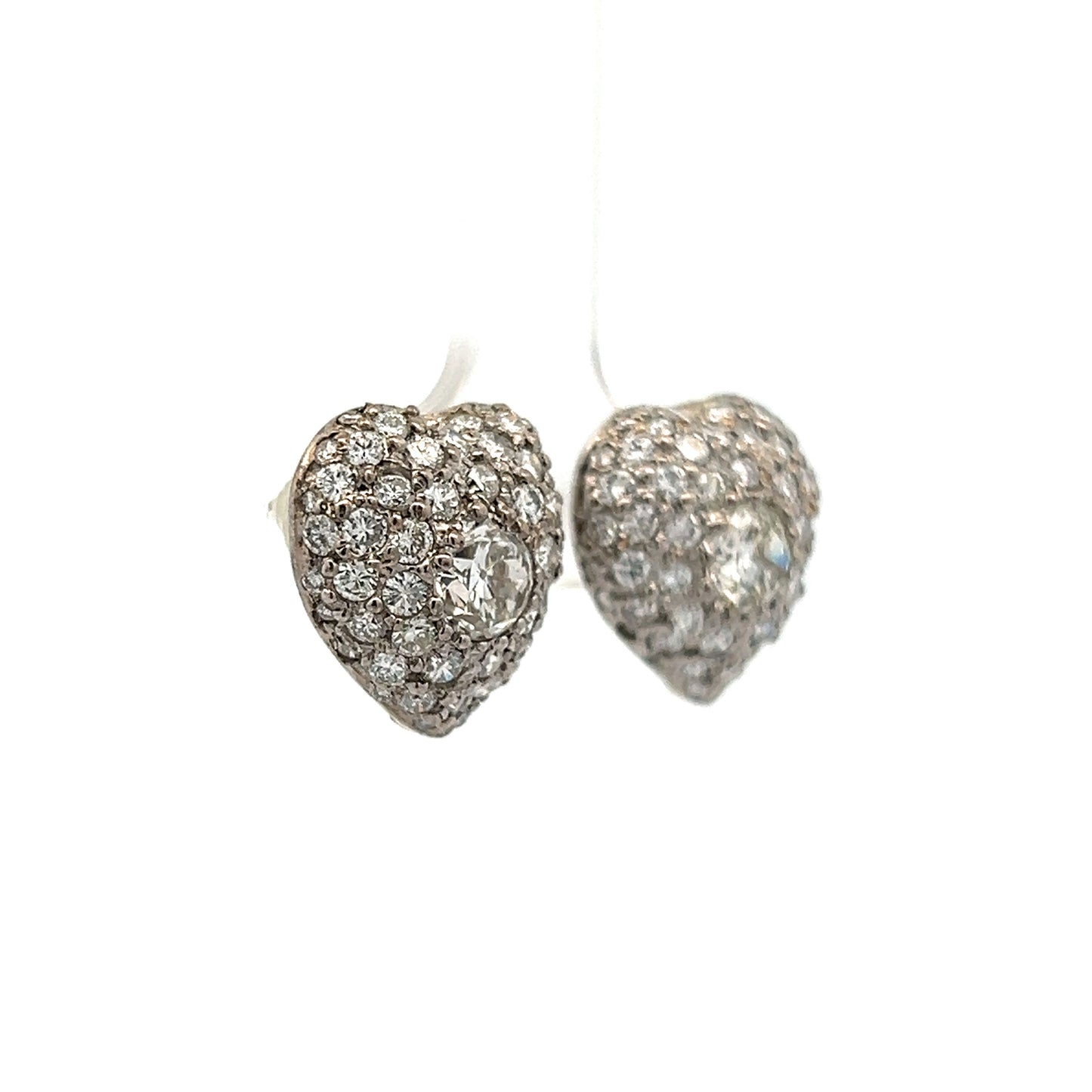 2.48 Old European Diamond Heart Stud Earrings in 18k White Gold