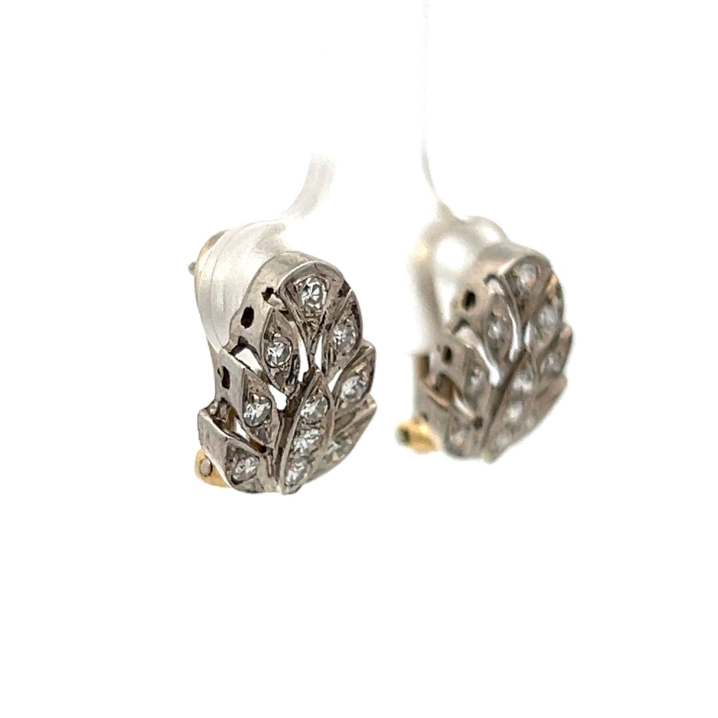 Vintage Art Deco Diamond Stud Earrings in 14k White Gold