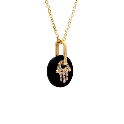 Onyx & Diamond Pendant Necklace in 14k Yellow Gold