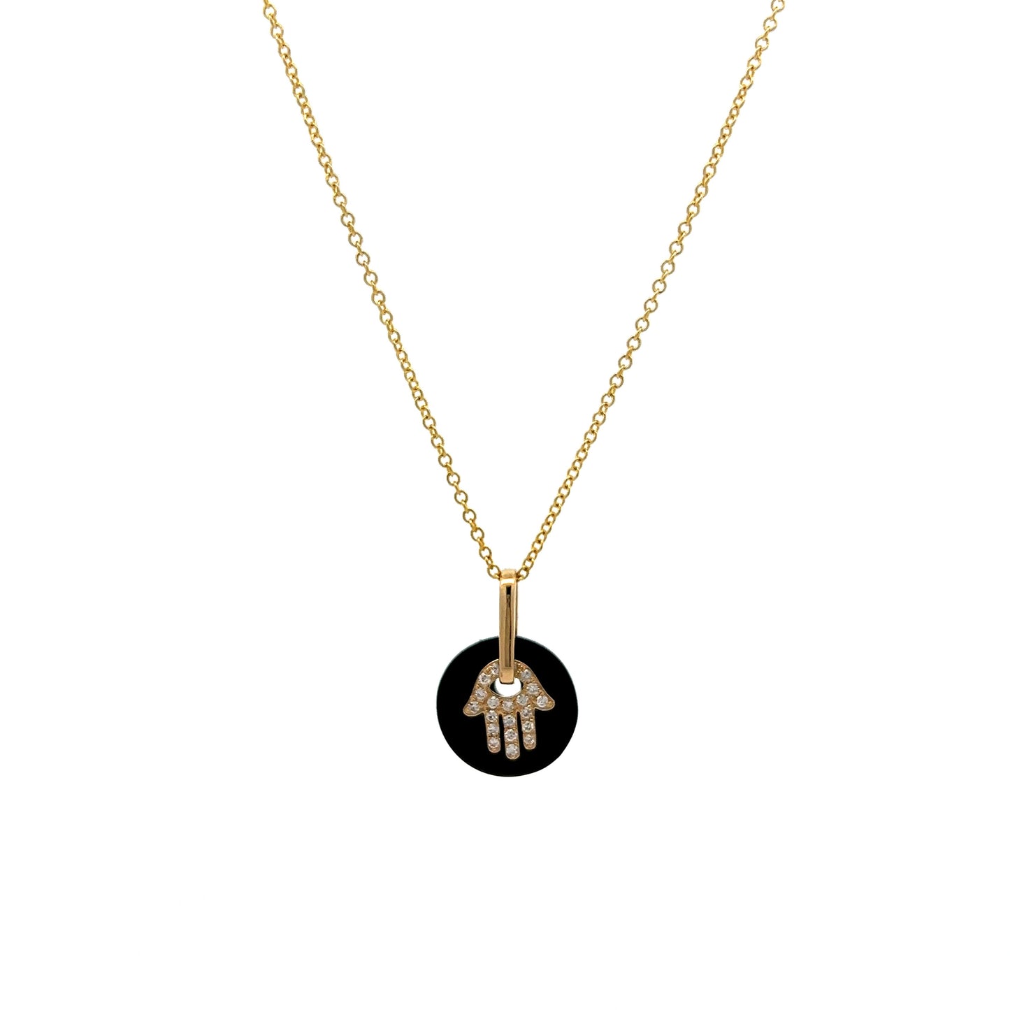 Onyx & Diamond Pendant Necklace in 14k Yellow Gold