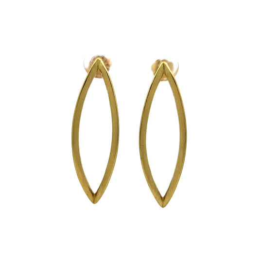 Brushed Gold Marquis Hoop Earrings in 18k Yellow Gold