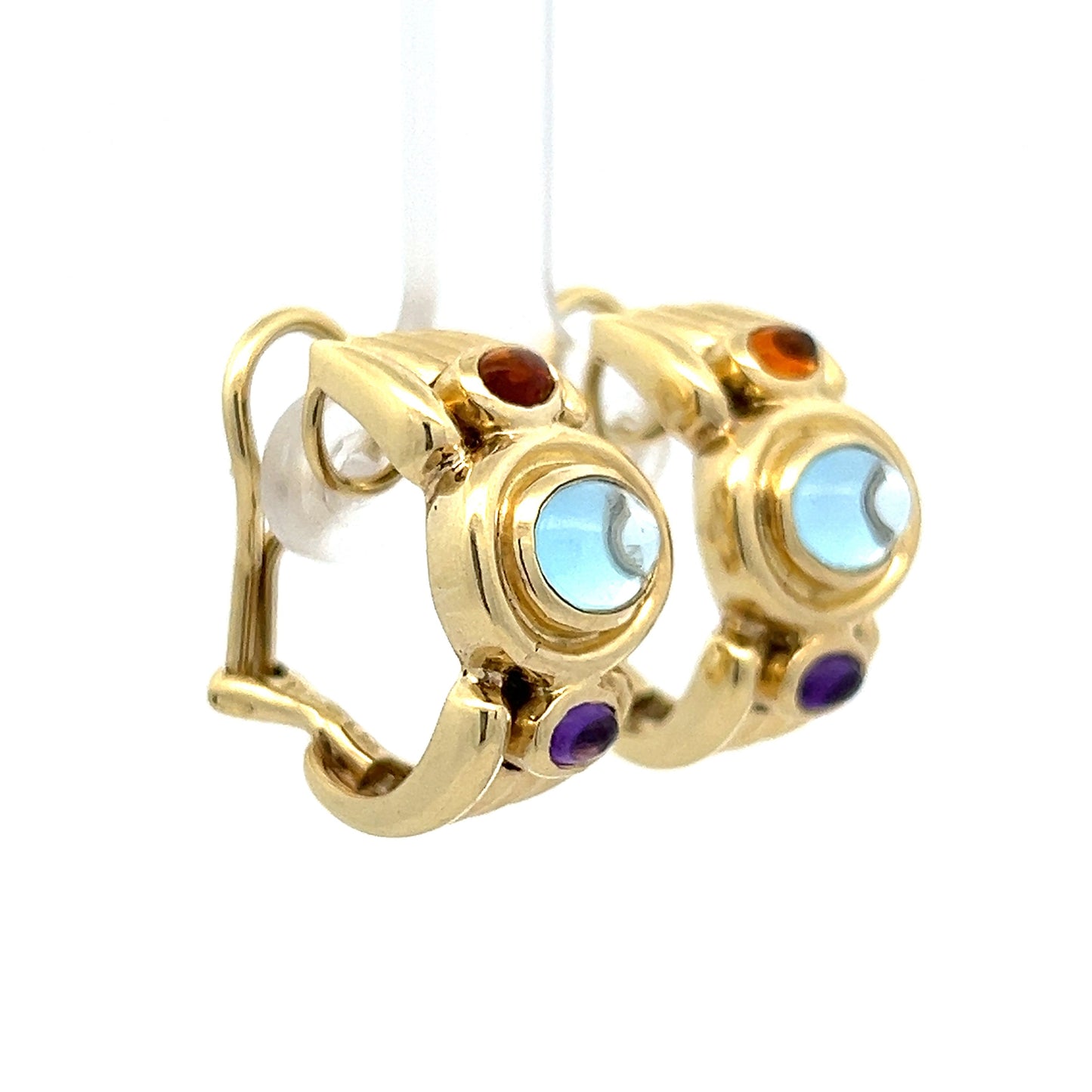 2.66 Aquamarine, Amethyst & Citrine Hoop Earrings