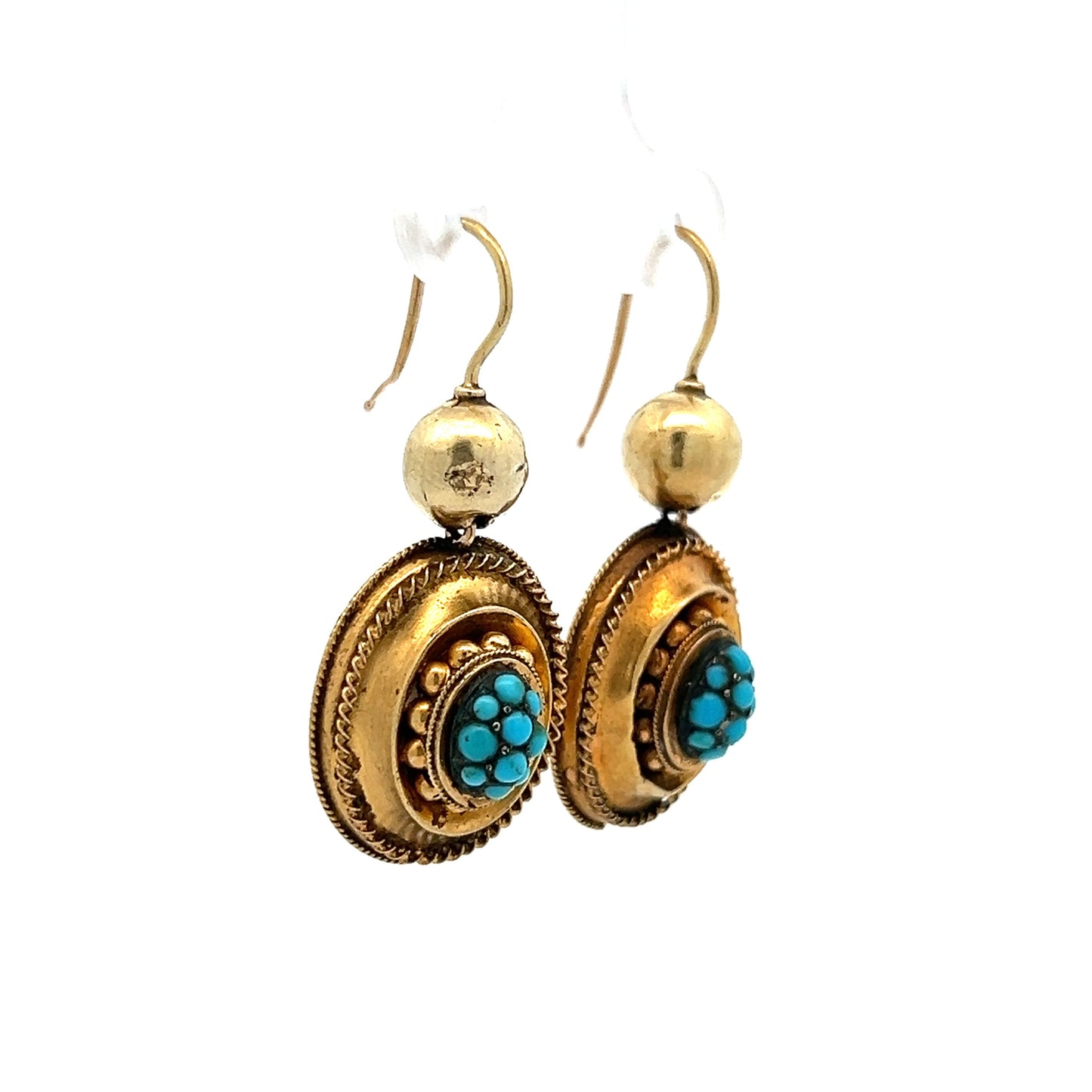 Antique Victorian Turquoise Earrings in Yellow Gold