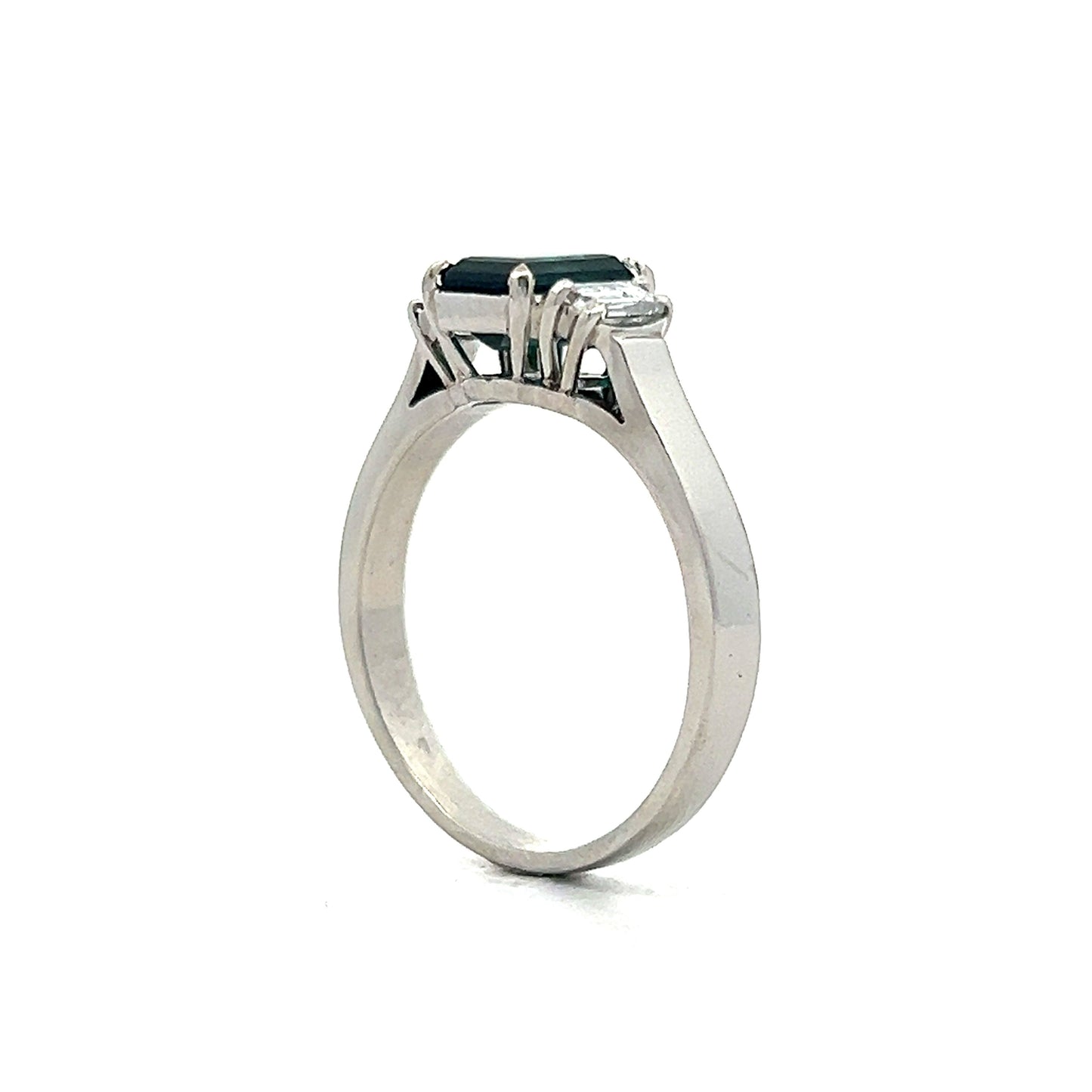 1.37 Tourmaline Three Stone Diamond Engagement Ring in Platinum