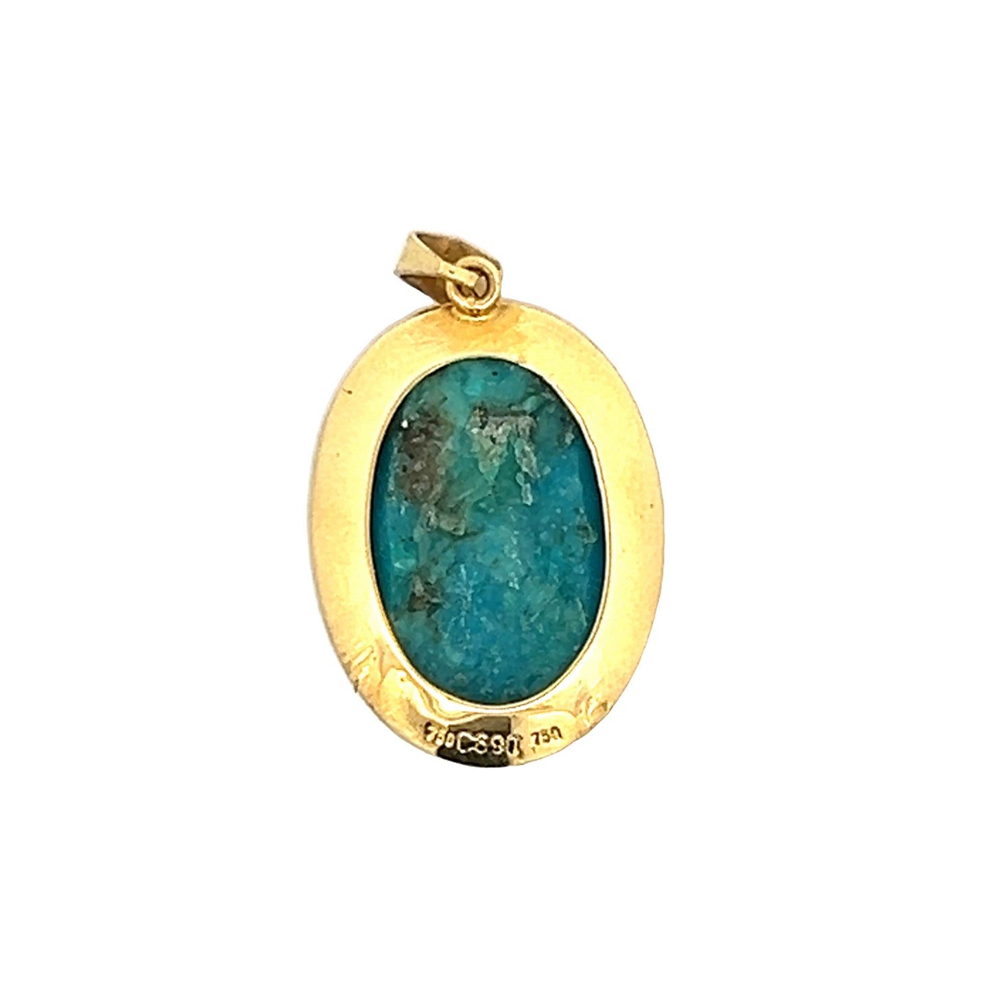 Mid-Century Cabochon Chrysocolla Pendant in 18k Yellow Gold