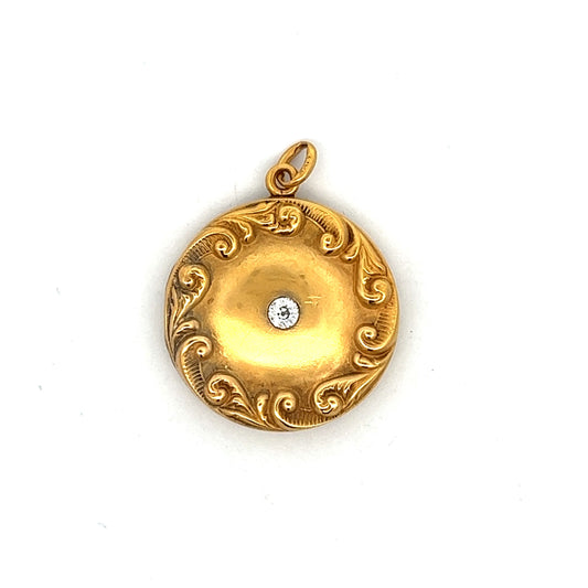 Art Nouveau Diamond Pendant Necklace in 14k Yellow Gold