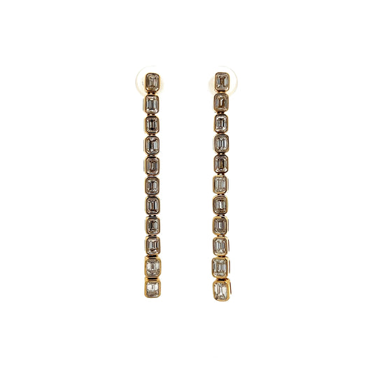 3.50 Emerald Cut Diamond Drop Earrings in Yellow Gold