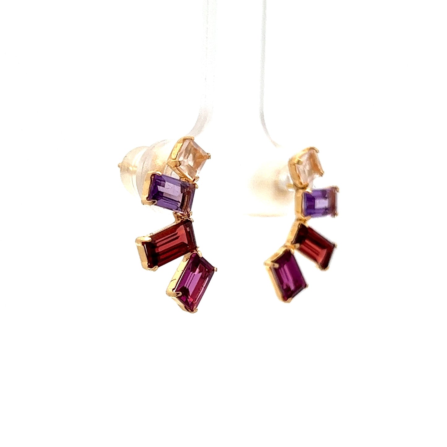 Garnet, Amethyst & Tourmaline Stud Earrings in 18k