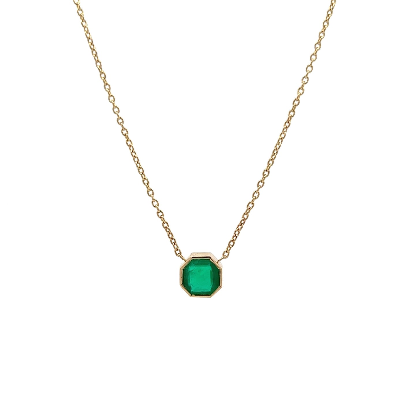 1.19 Octagonal Cut Emerald Pendant in 14k Yellow Gold