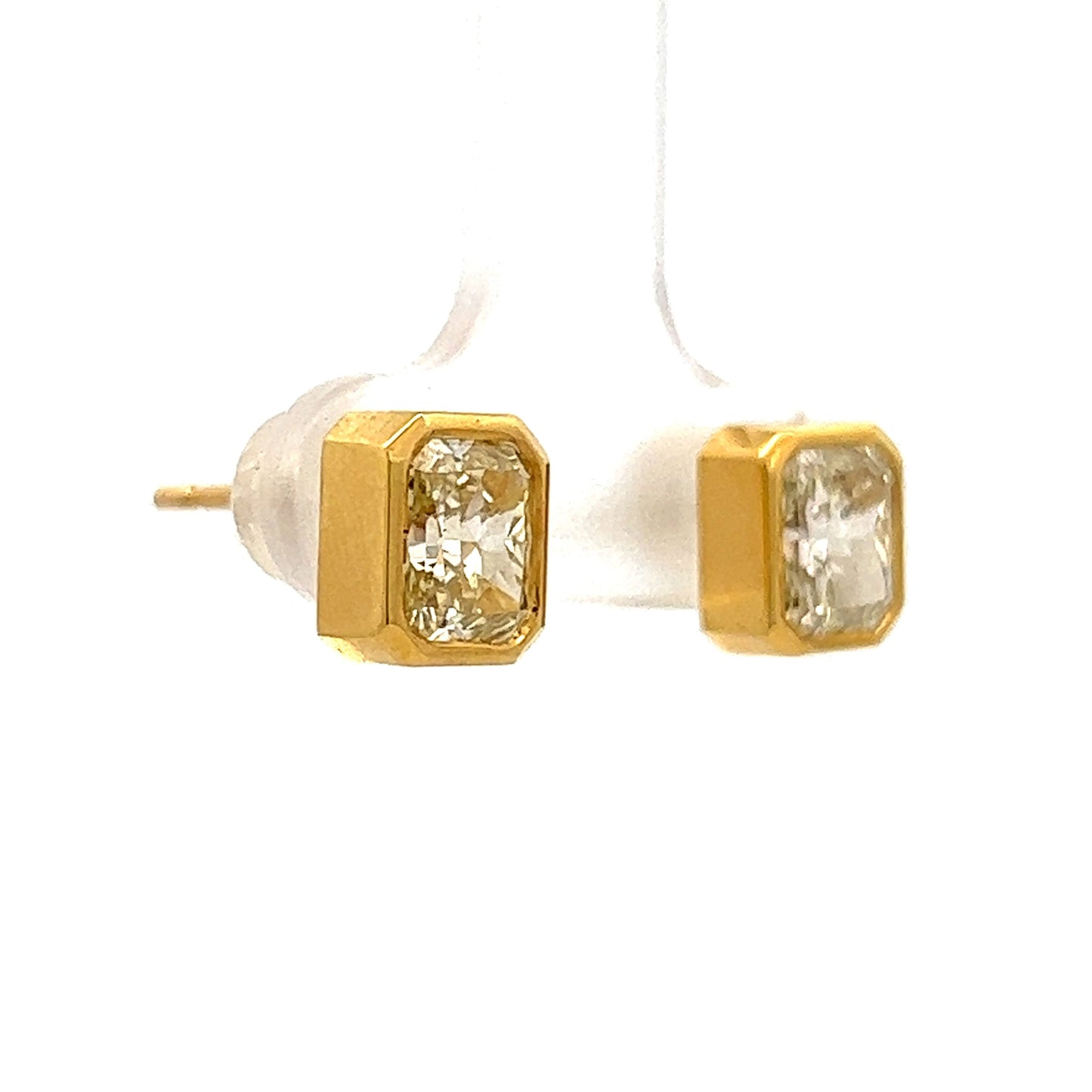 2.43 Radiant Cut Diamond Stud Earrings in Yellow Gold