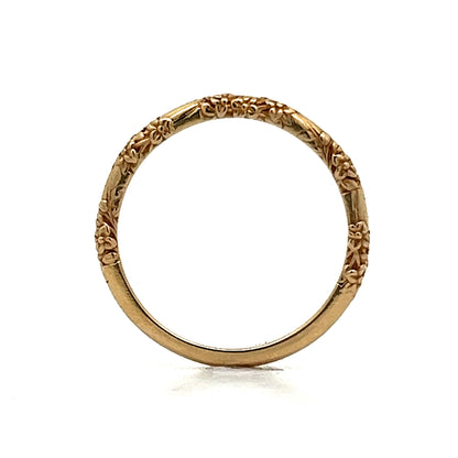 Carved Floral Wedding Band in 14k Yellow Gold