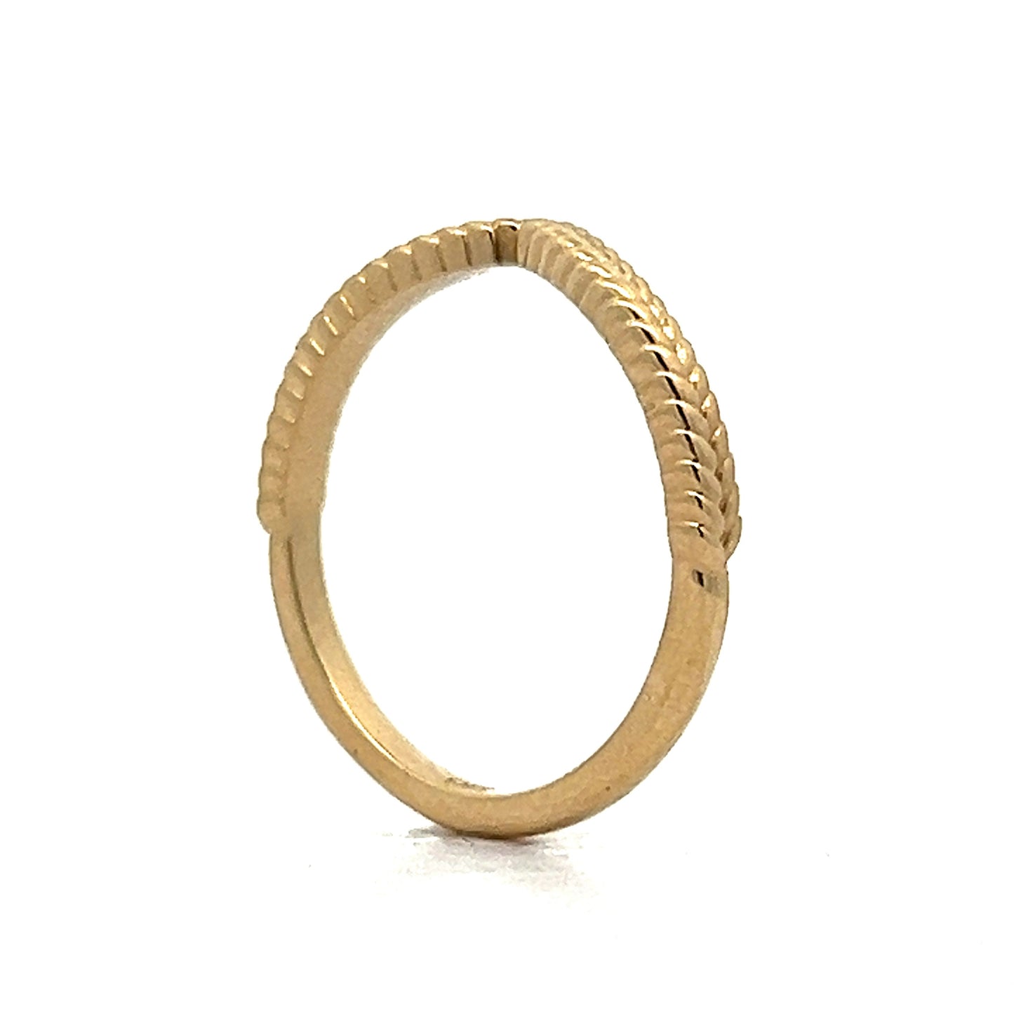 Chevron Textured Contour Wedding Band in 14k Yellow Gold