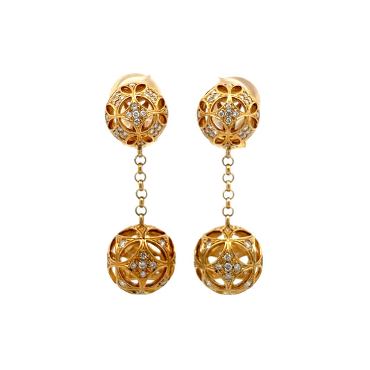 1.20 Ornate Diamond Ball Drop Earrings in Yellow Gold