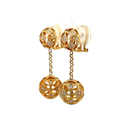 1.20 Ornate Diamond Ball Drop Earrings in Yellow Gold
