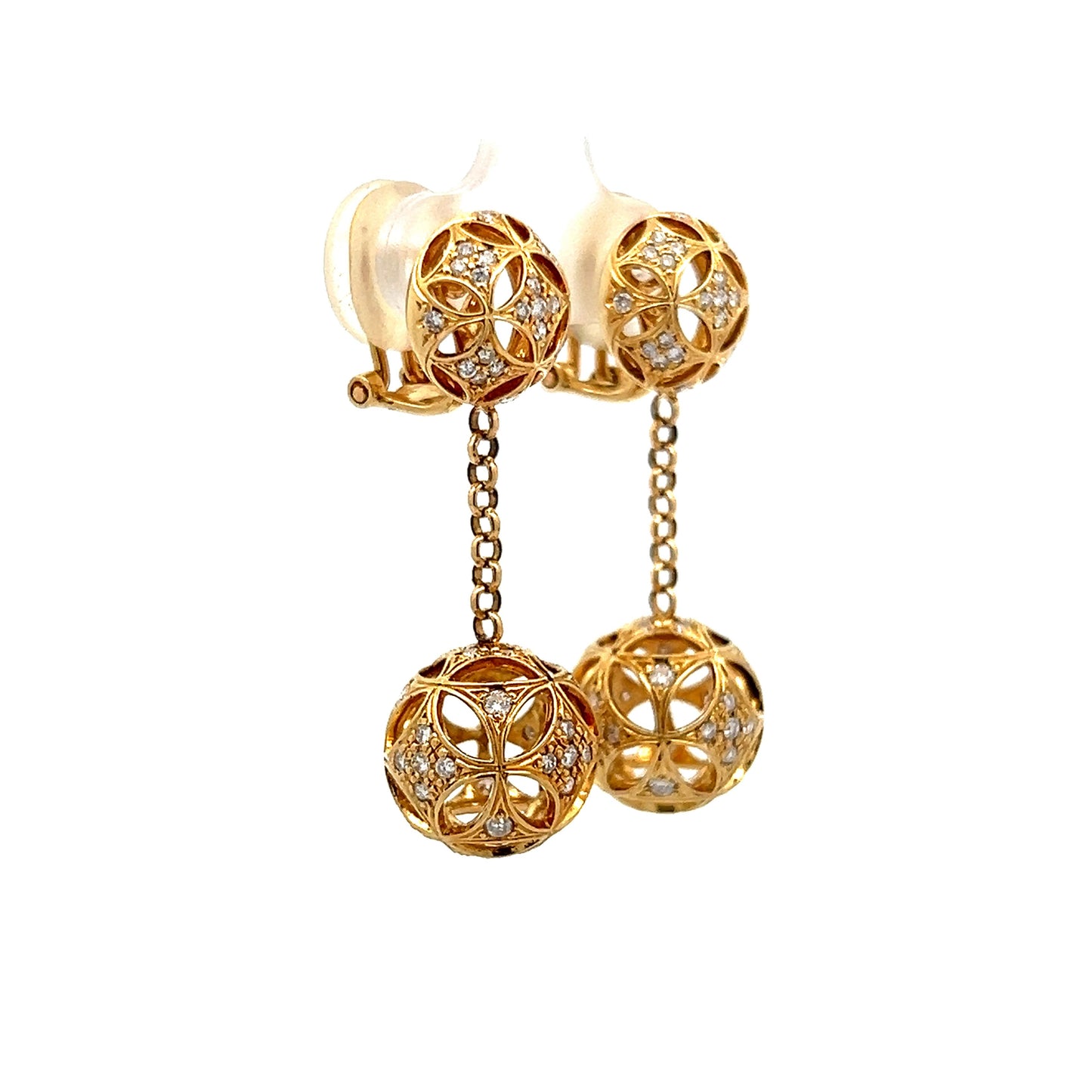 1.20 Ornate Diamond Ball Drop Earrings in Yellow Gold