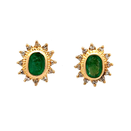 1.40 Emerald & Diamond Stud Earrings in Yellow Gold