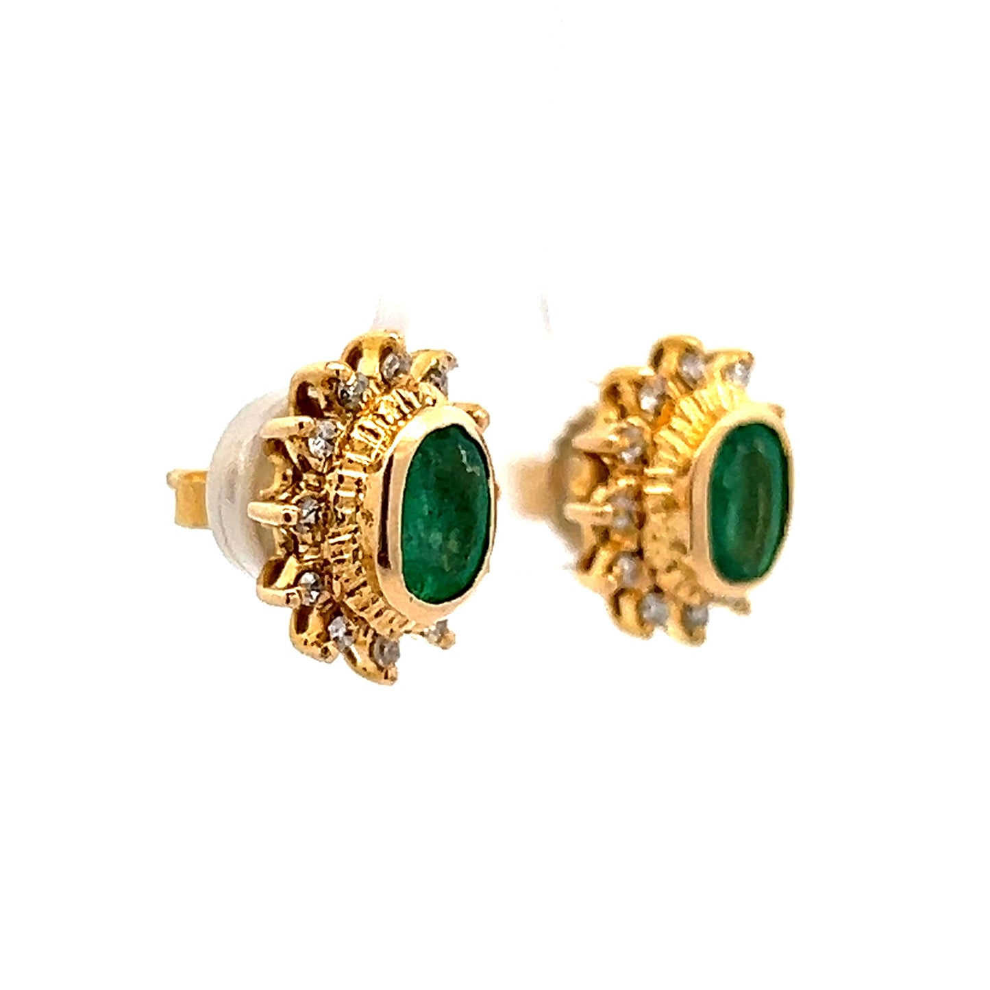 1.40 Emerald & Diamond Stud Earrings in Yellow Gold