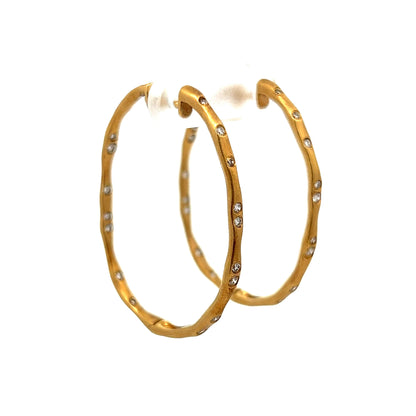 .48 Diamond Hammered Hoop Earrings in 18k Yellow Gold