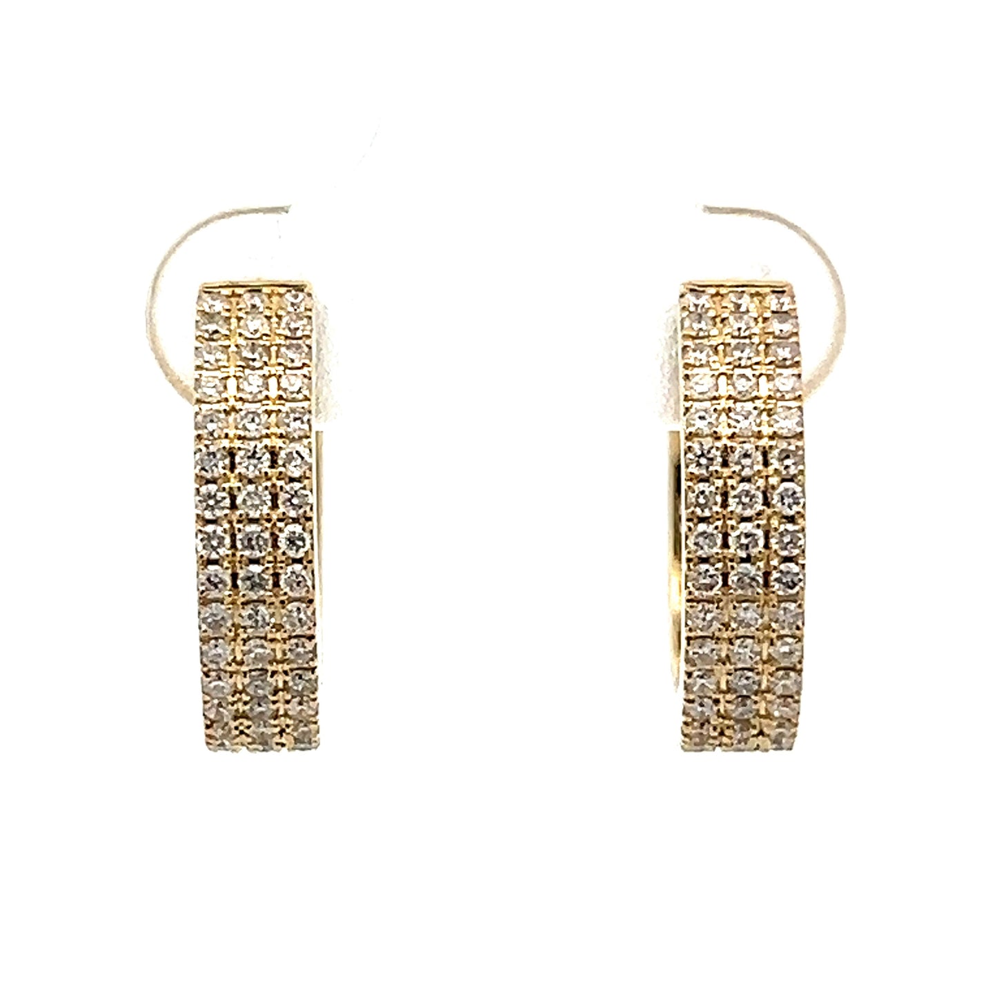Wide Huggie Hoop Diamond Earrings in 14k Yellow Gold