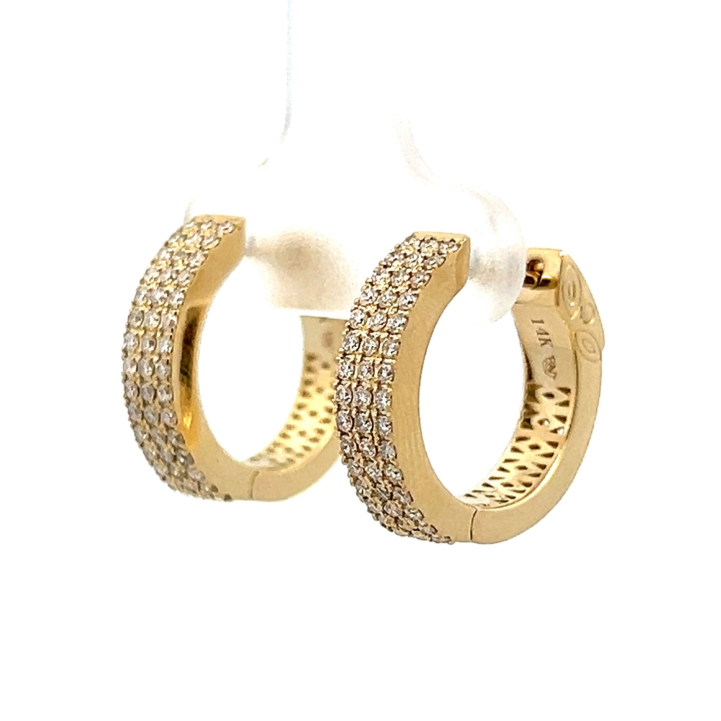 Wide Huggie Hoop Diamond Earrings in 14k Yellow Gold