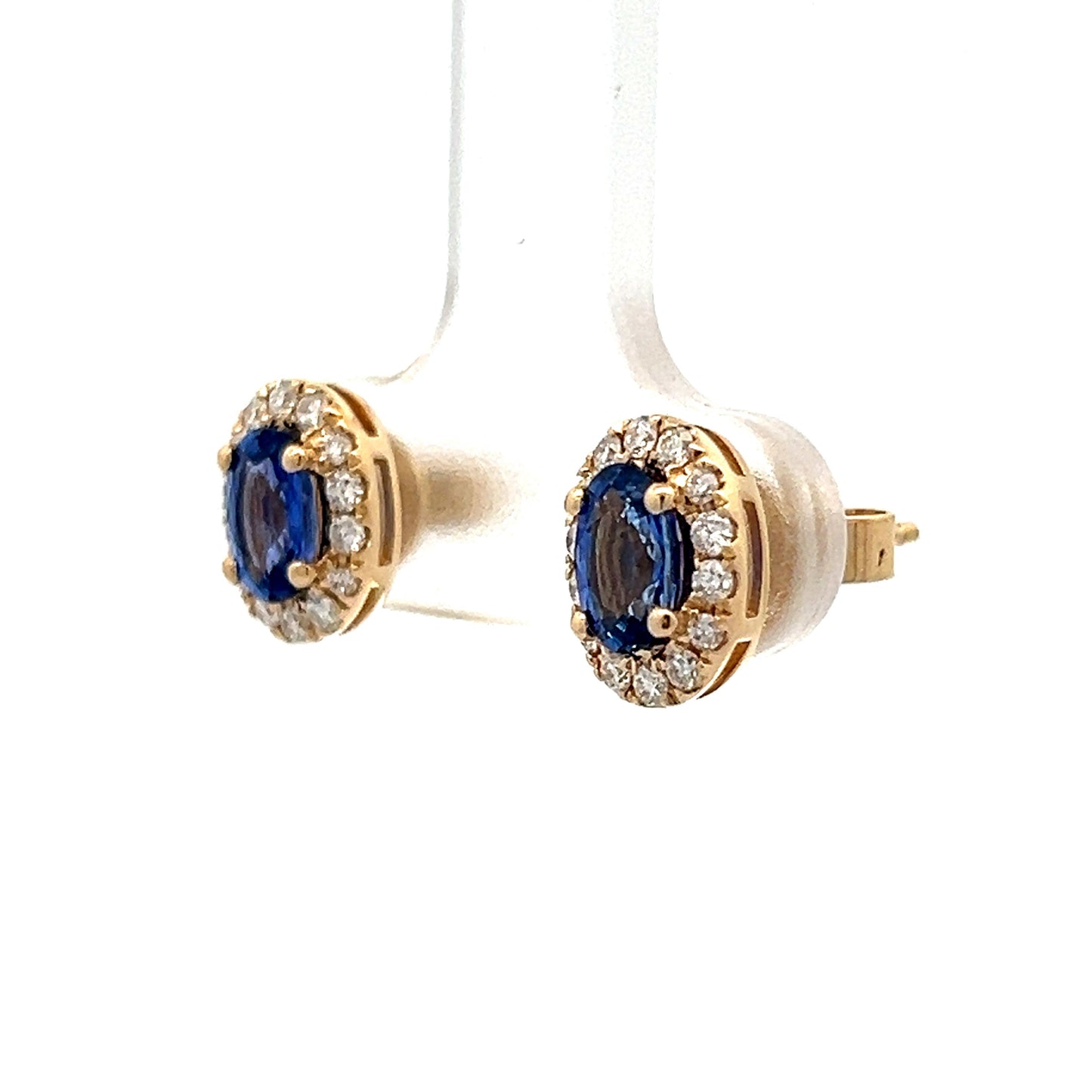 1.30 Blue Sapphire Oval Stud Earrings in Yellow Gold