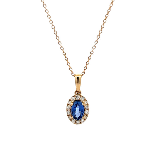 .58 Blue Sapphire Oval Pendant Yellow Gold Necklace
