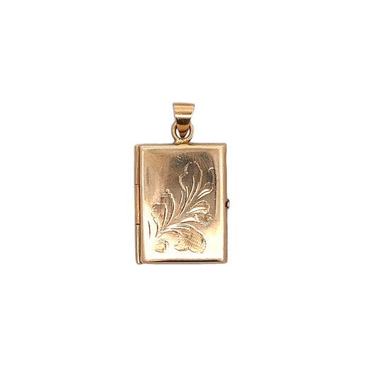 Antique Engraved Locket Pendant in 14k Yellow Gold