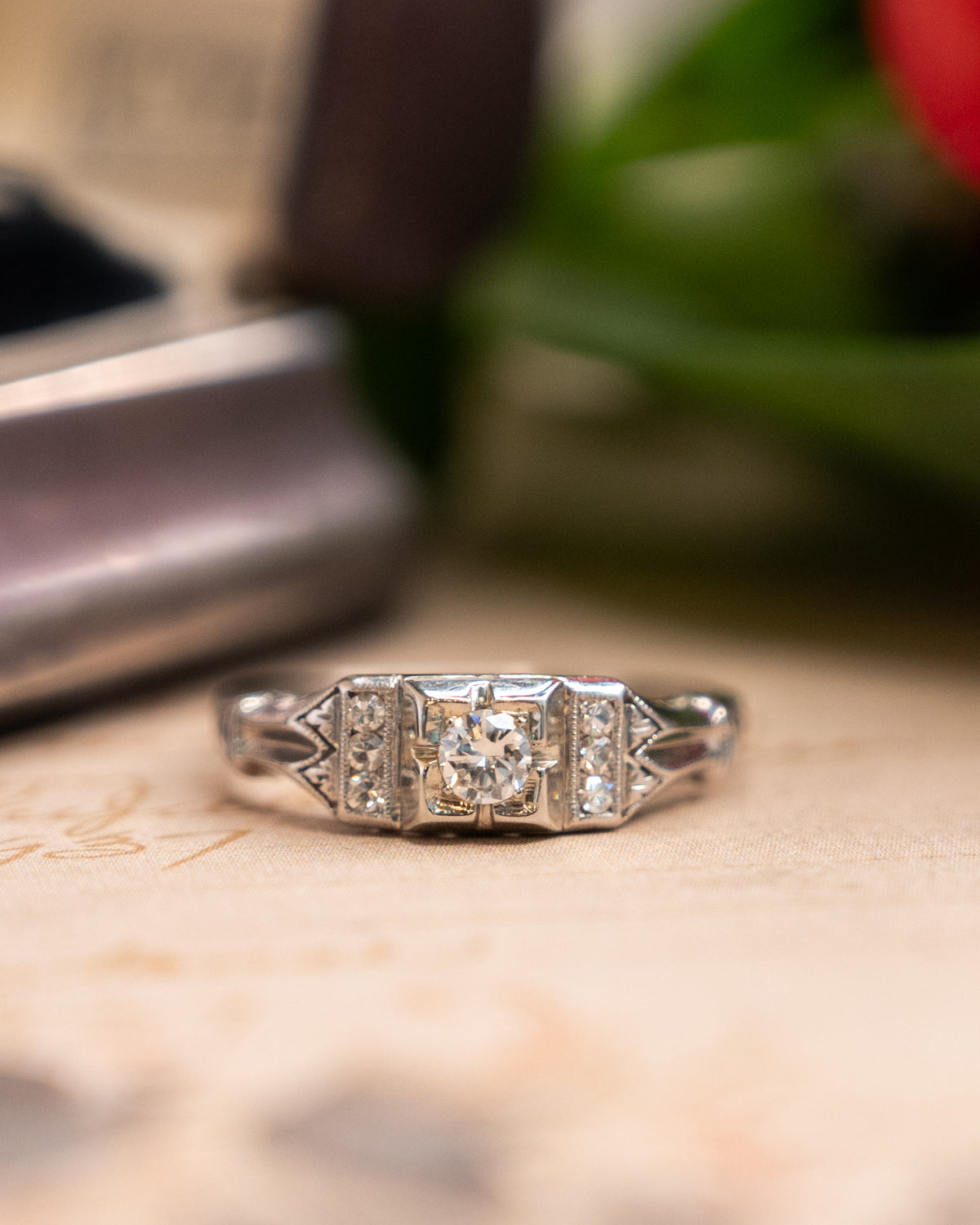 .18 Vintage Deco Diamond Engagement Ring 18k