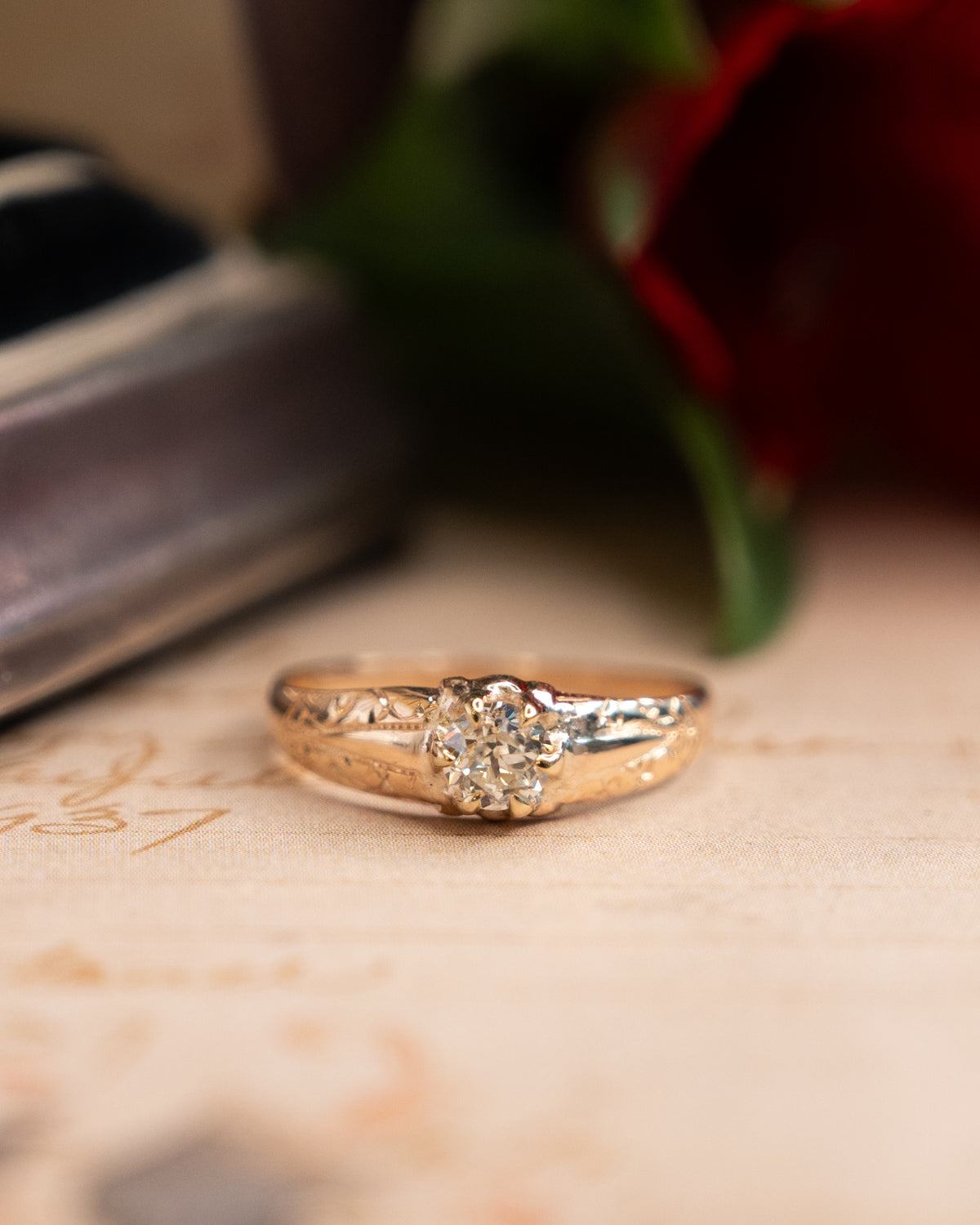 .38 Antique Victorian Old European Diamond Engagement Ring 14K