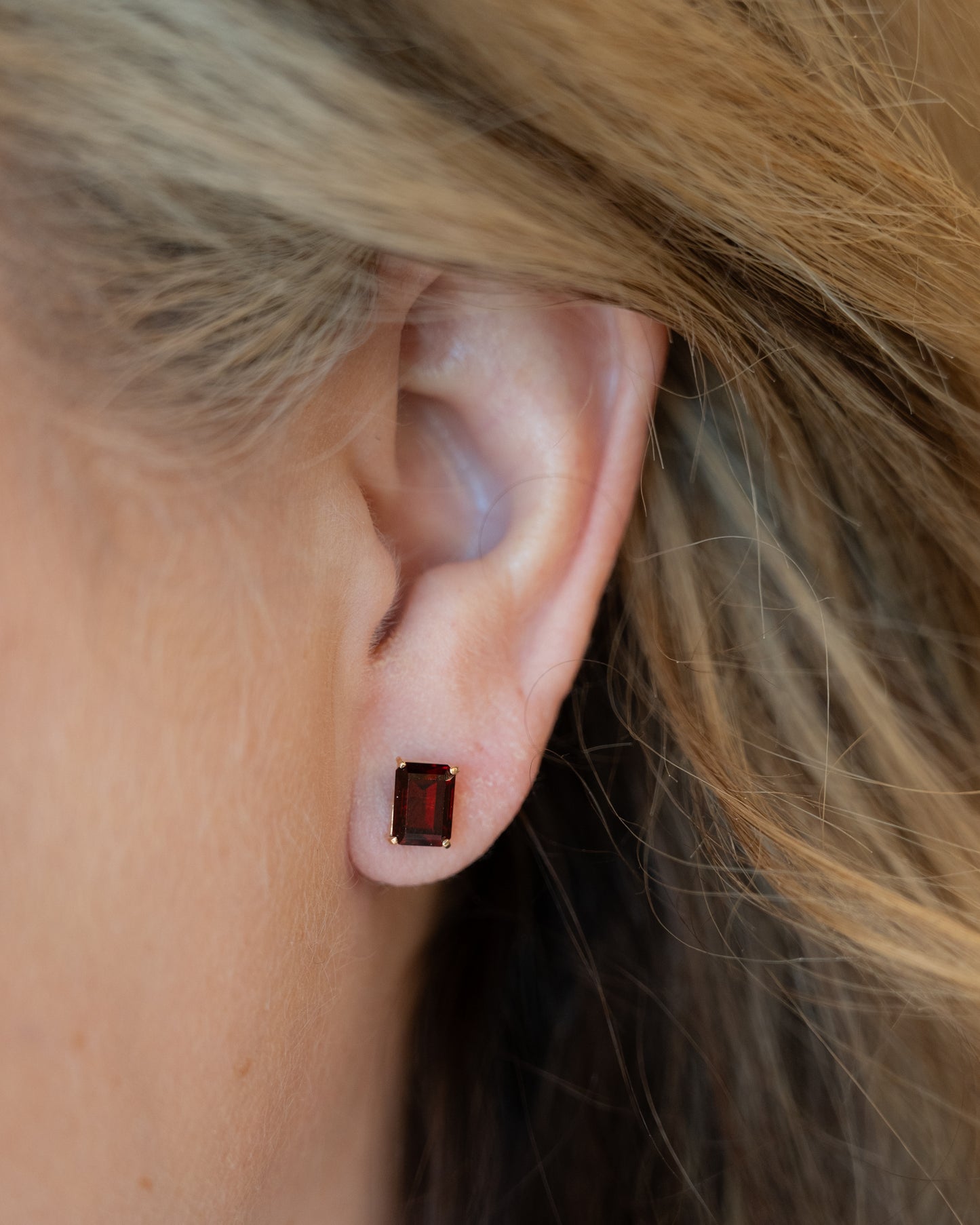 1.70 Emerald Cut Garnet Stud Earrings in 14k