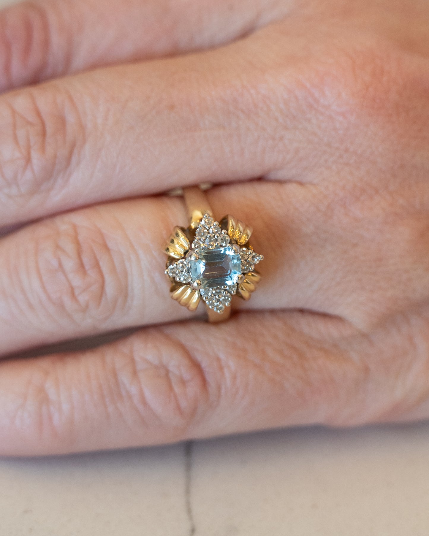 .75 Vintage 1950s Aquamarine & Diamond Ring in 14k