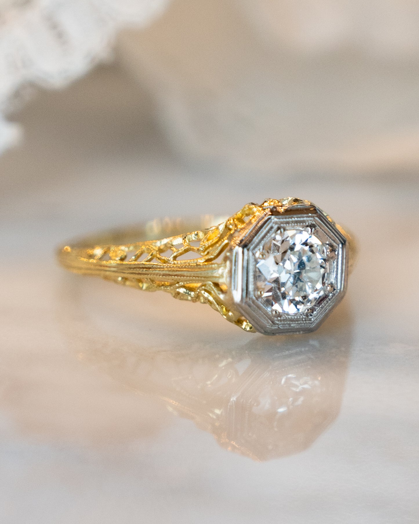 .65 Antique Deco Solitaire Diamond Engagement Ring 18k