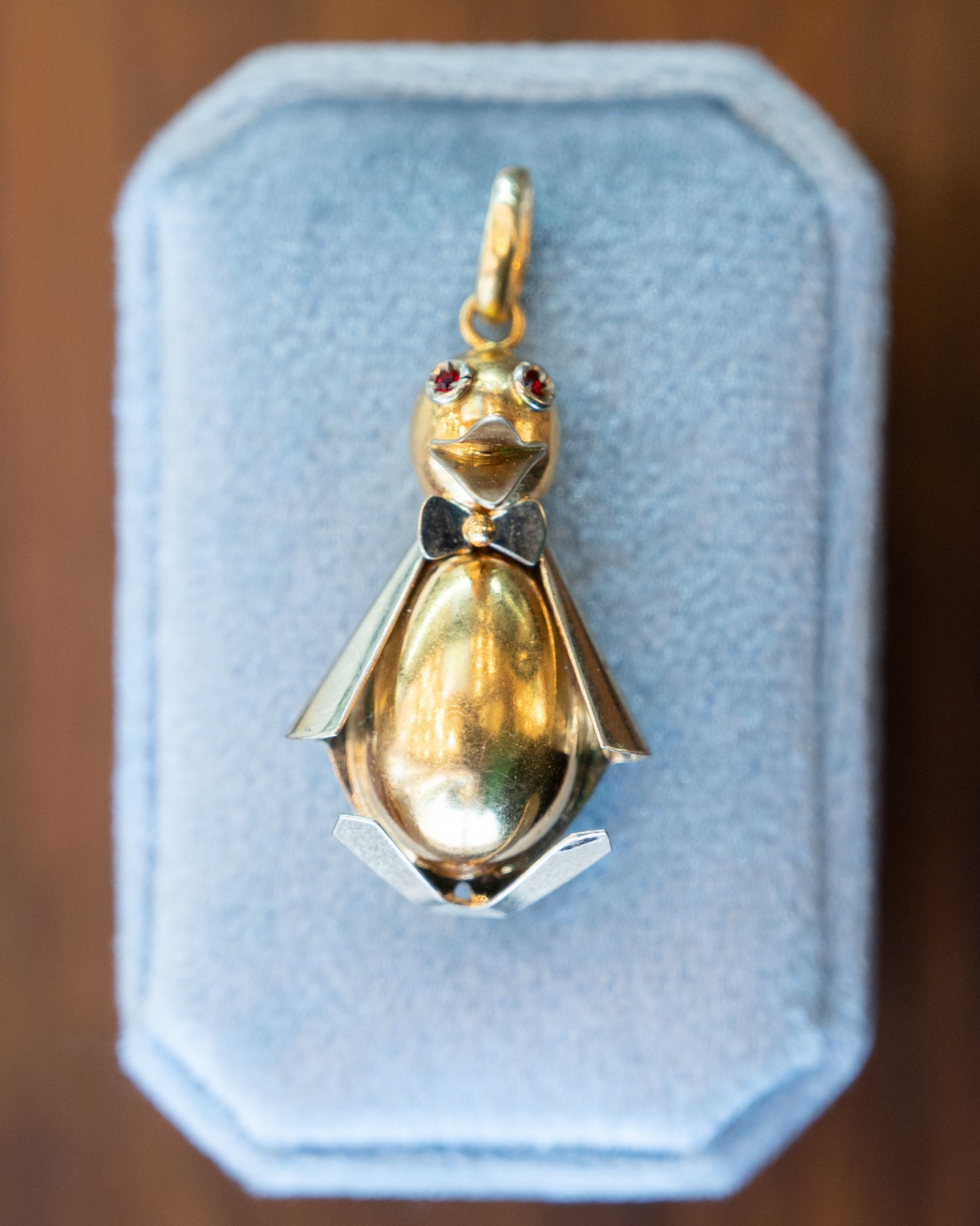 .04 Vintage Garnet Penguin Pendant in 18k Yellow & White Gold