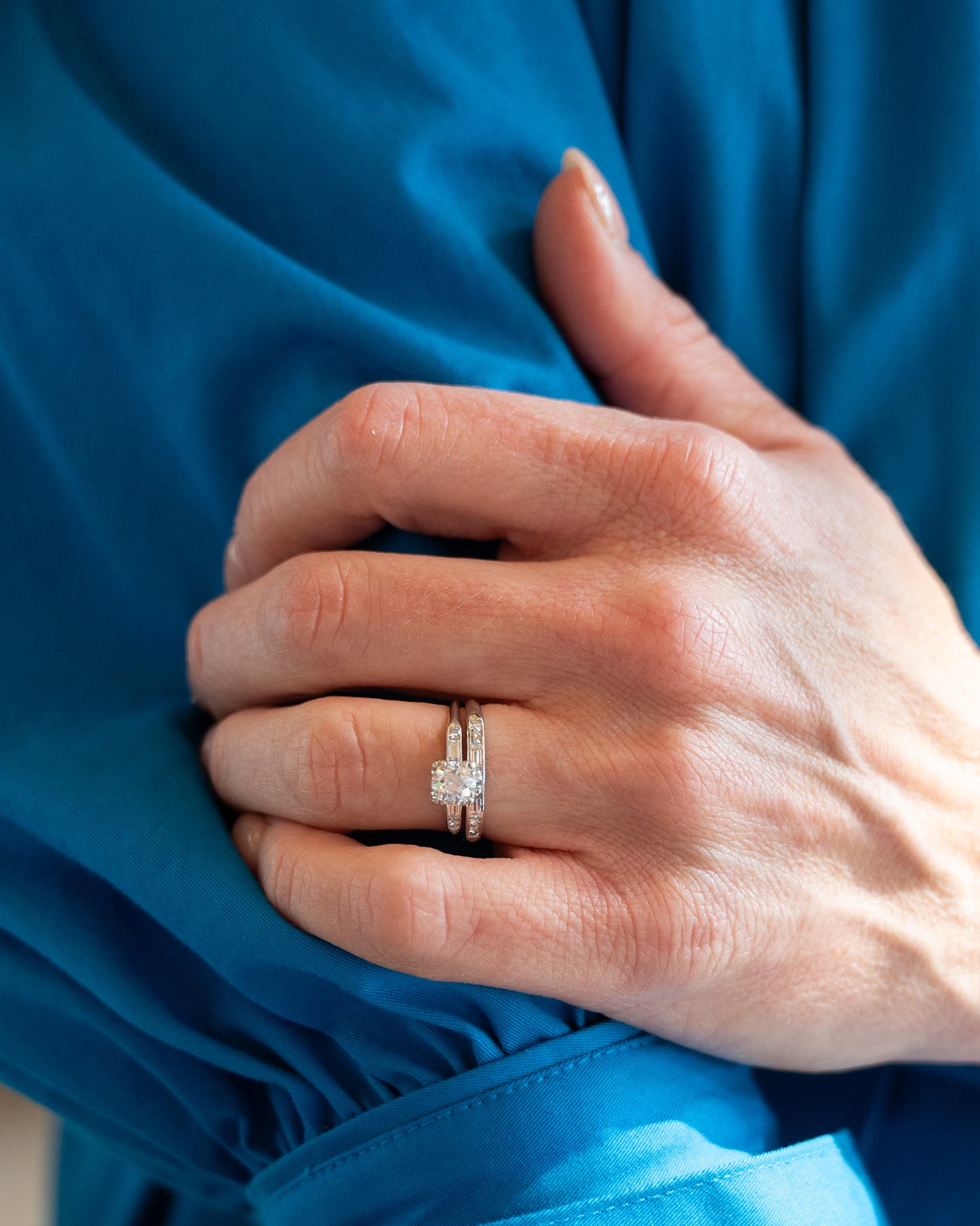 .84 Vintage Diamond Engagement Ring & Band in Platinum