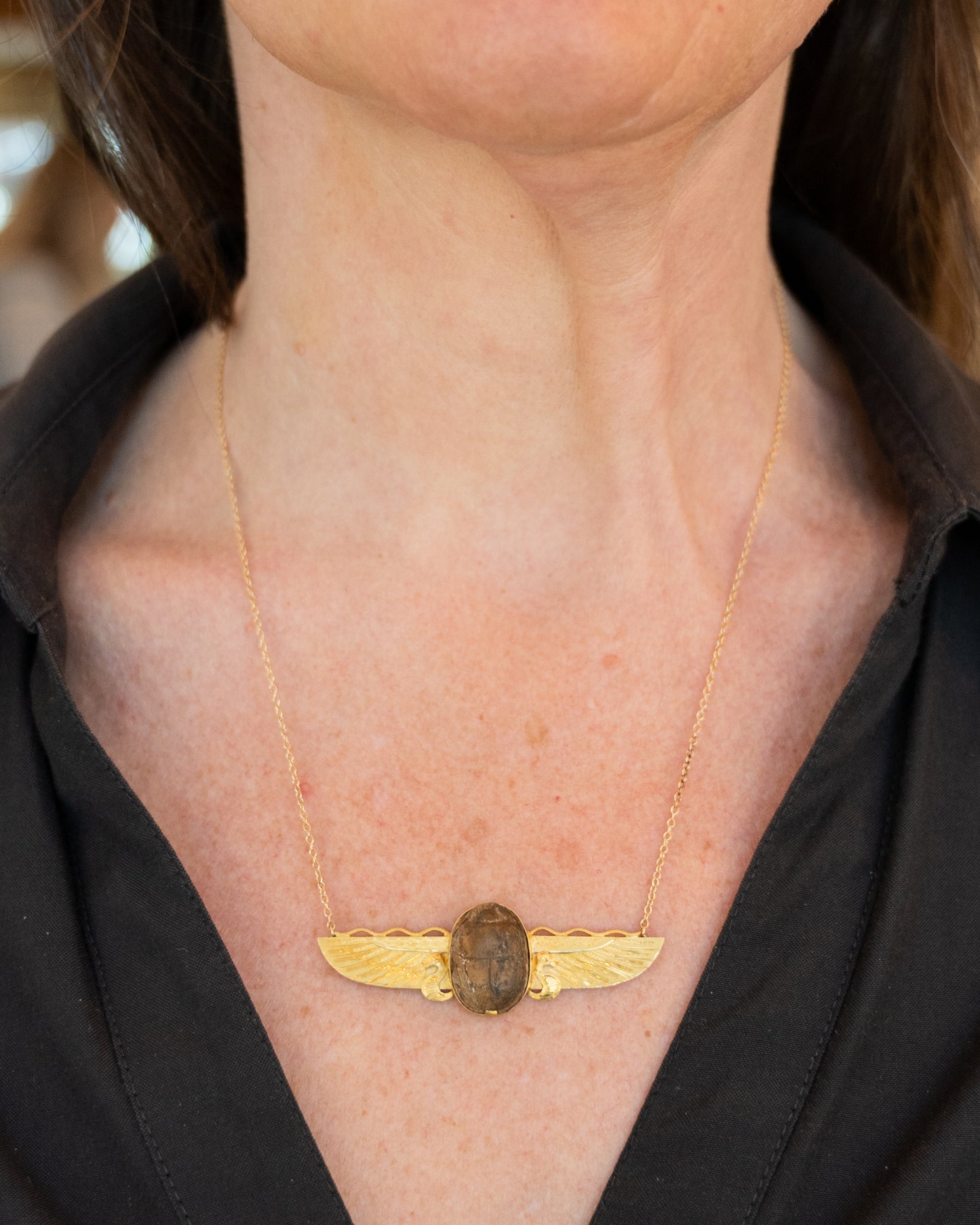 Antique Victorian Scarab Necklace in 14k Yellow Gold