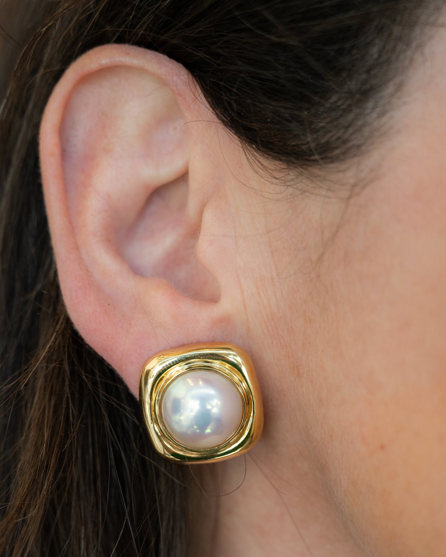Mabe Pearl Oversized Stud Earrings in 18k Yellow Gold