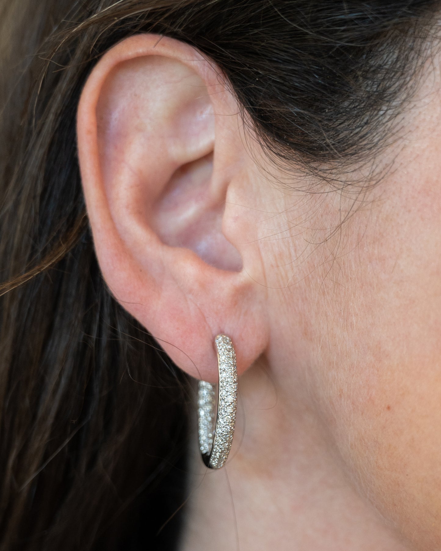 1.67 Pave Diamond Hoop Earrings in 14k White Gold