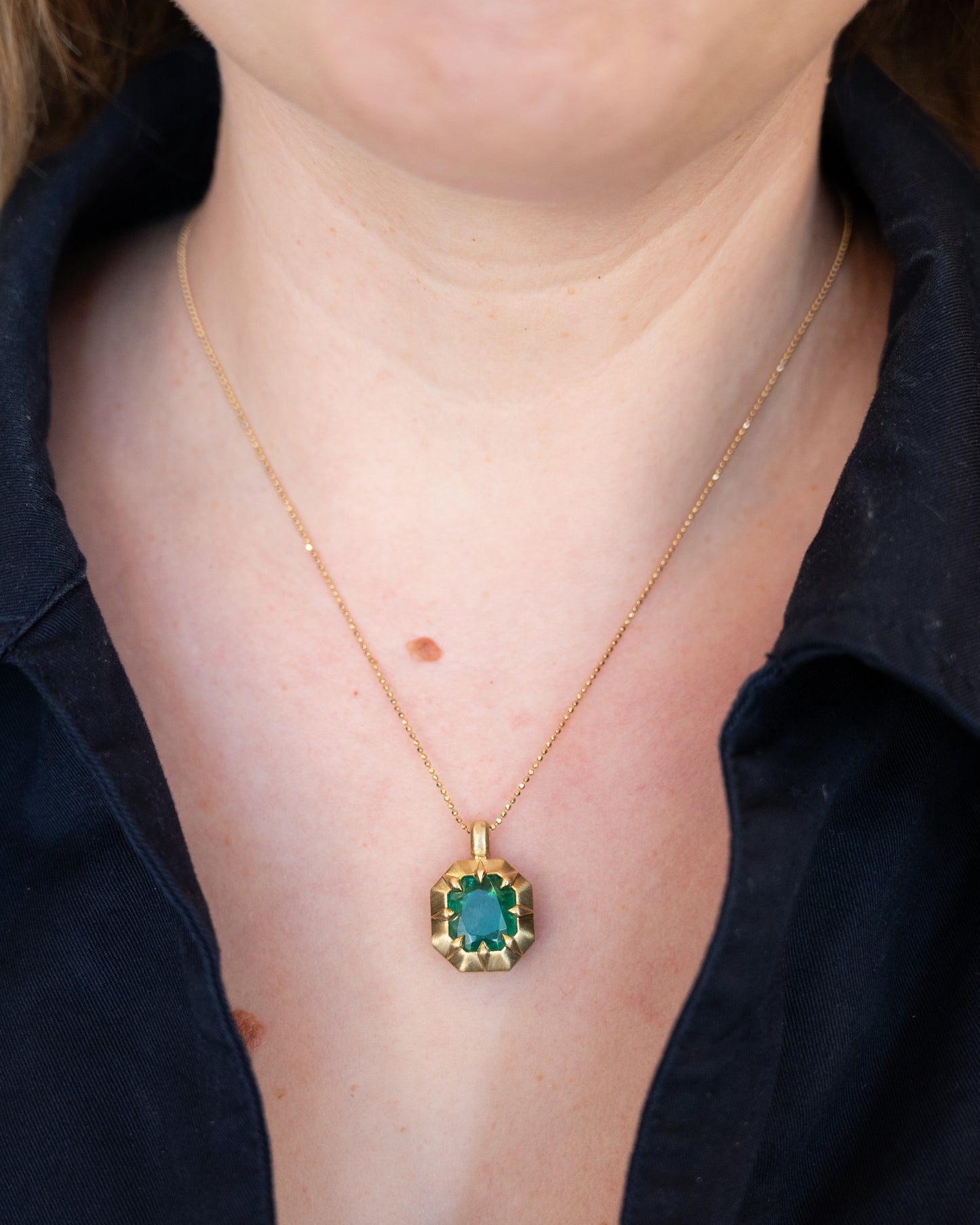 5.90 Emerald Pendant Necklace in 18k Yellow Gold
