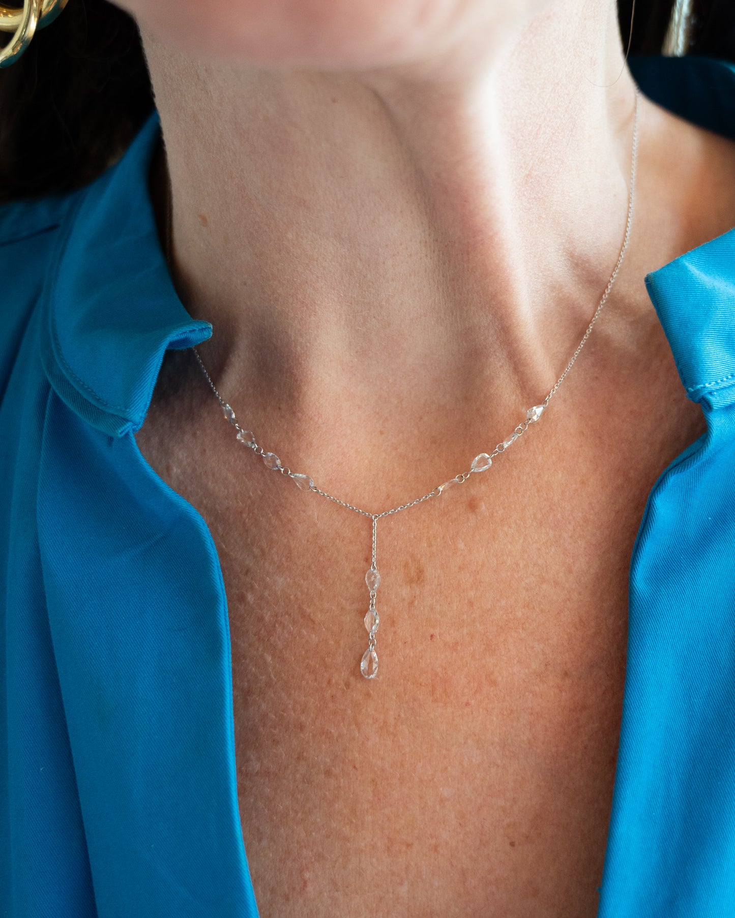 1.43 Pear Cut Diamond Drop Necklace in 18k White Gold