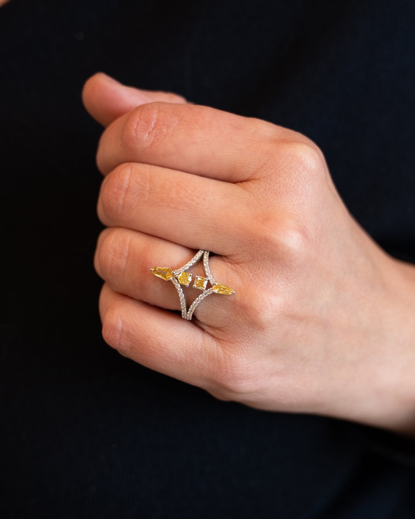 1.33 Mixed Diamond Cocktail Ring in 18k White Gold