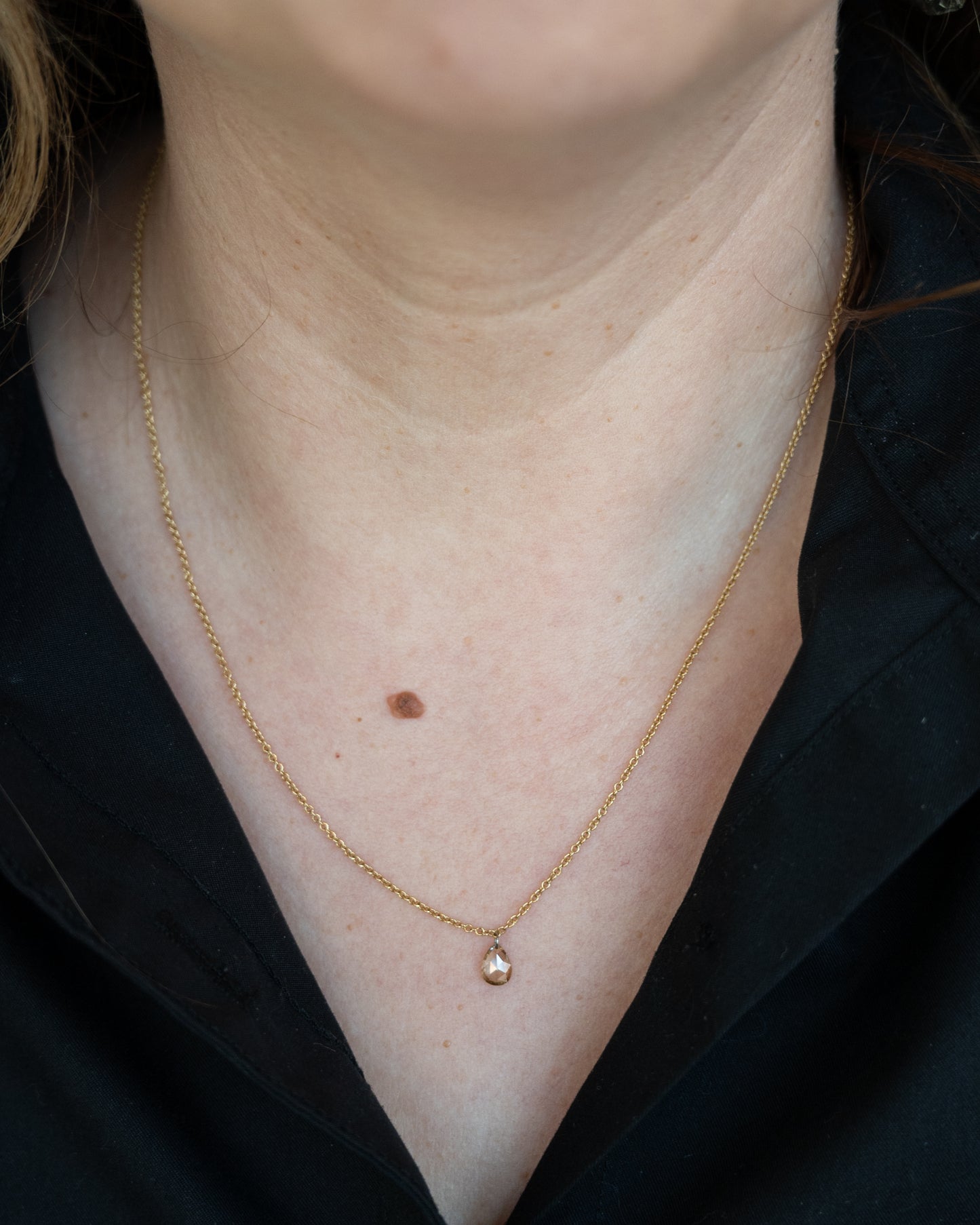 .45 Pear Rose Cut Diamond Pendant Necklace in 18k