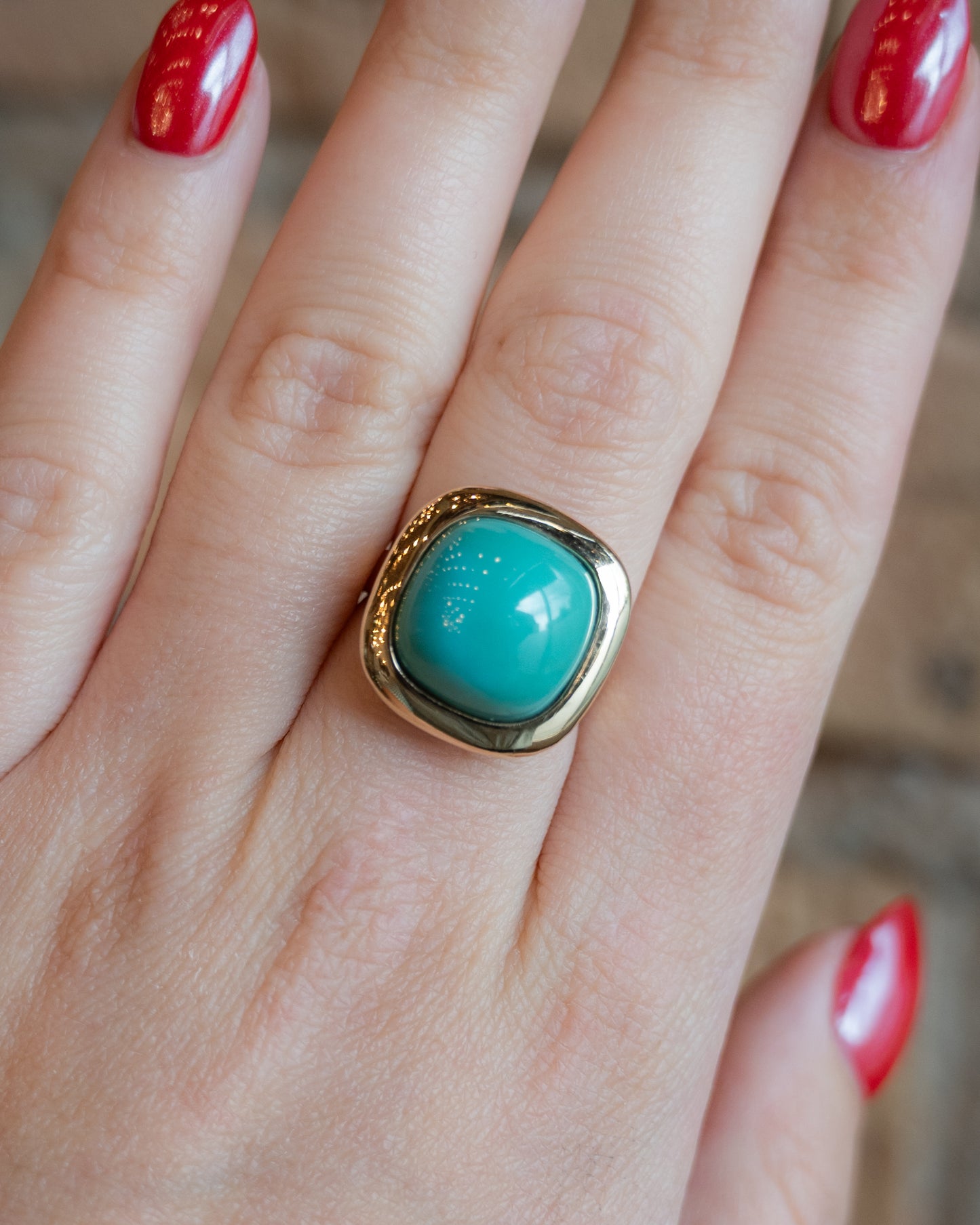 13.20 Cabochon Turquoise Statement Cocktail Ring in 14k