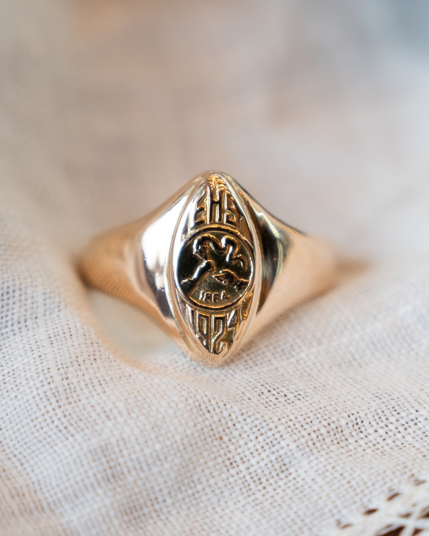 Antique Art Deco Engraved Navette Ring in 10k