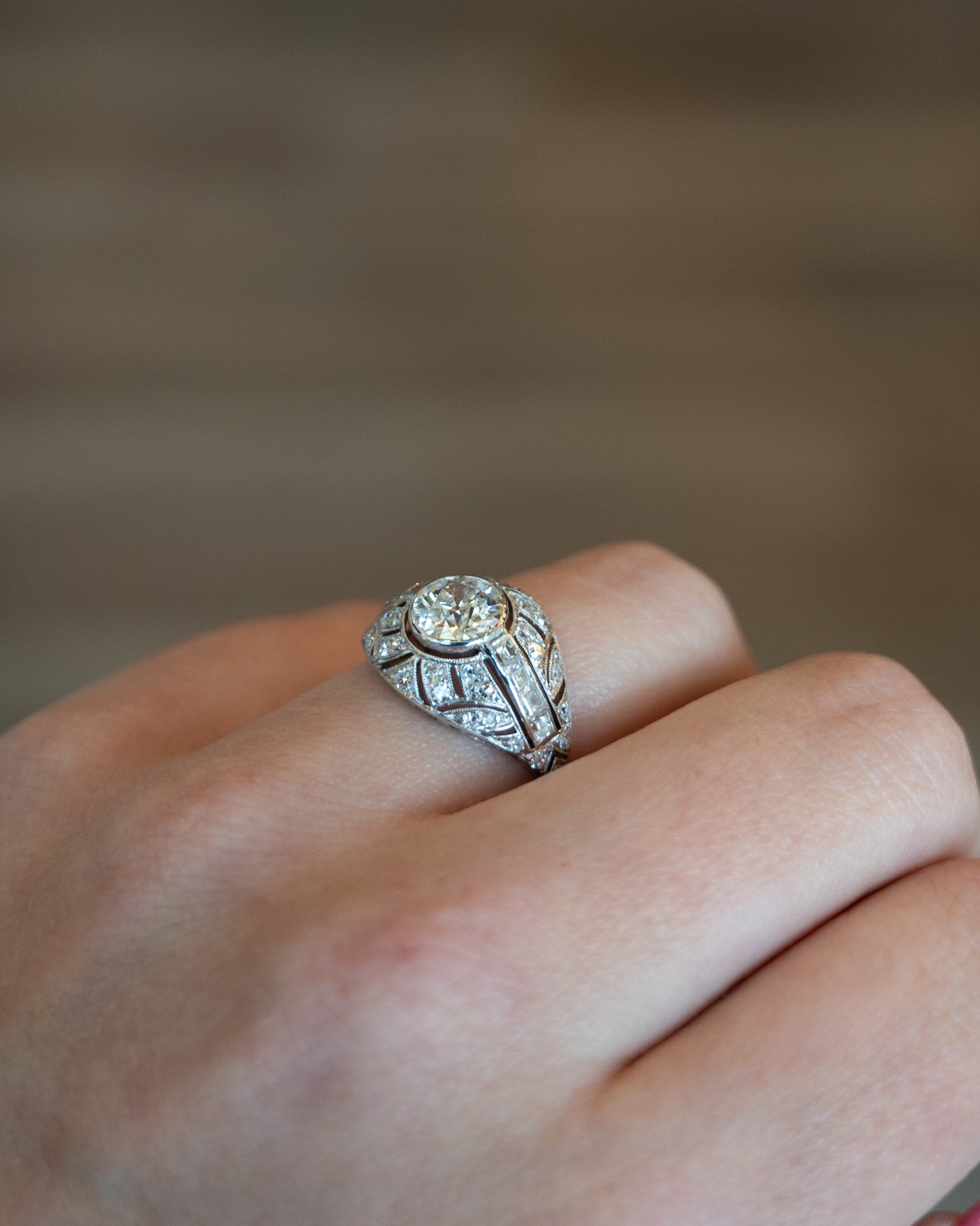 1.50 Vintage Deco Diamond Engagement Ring Platinum