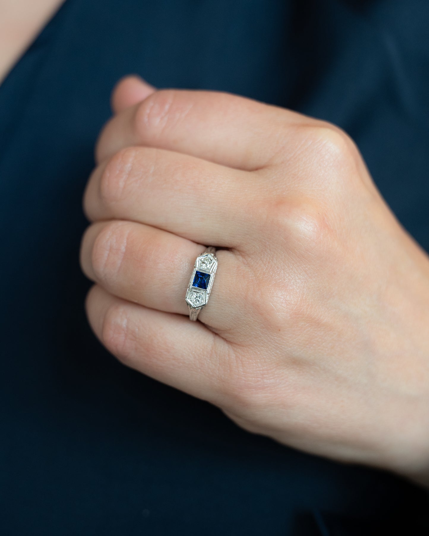 .65 Vintage Art Deco Sapphire Three Stone Ring in 18k