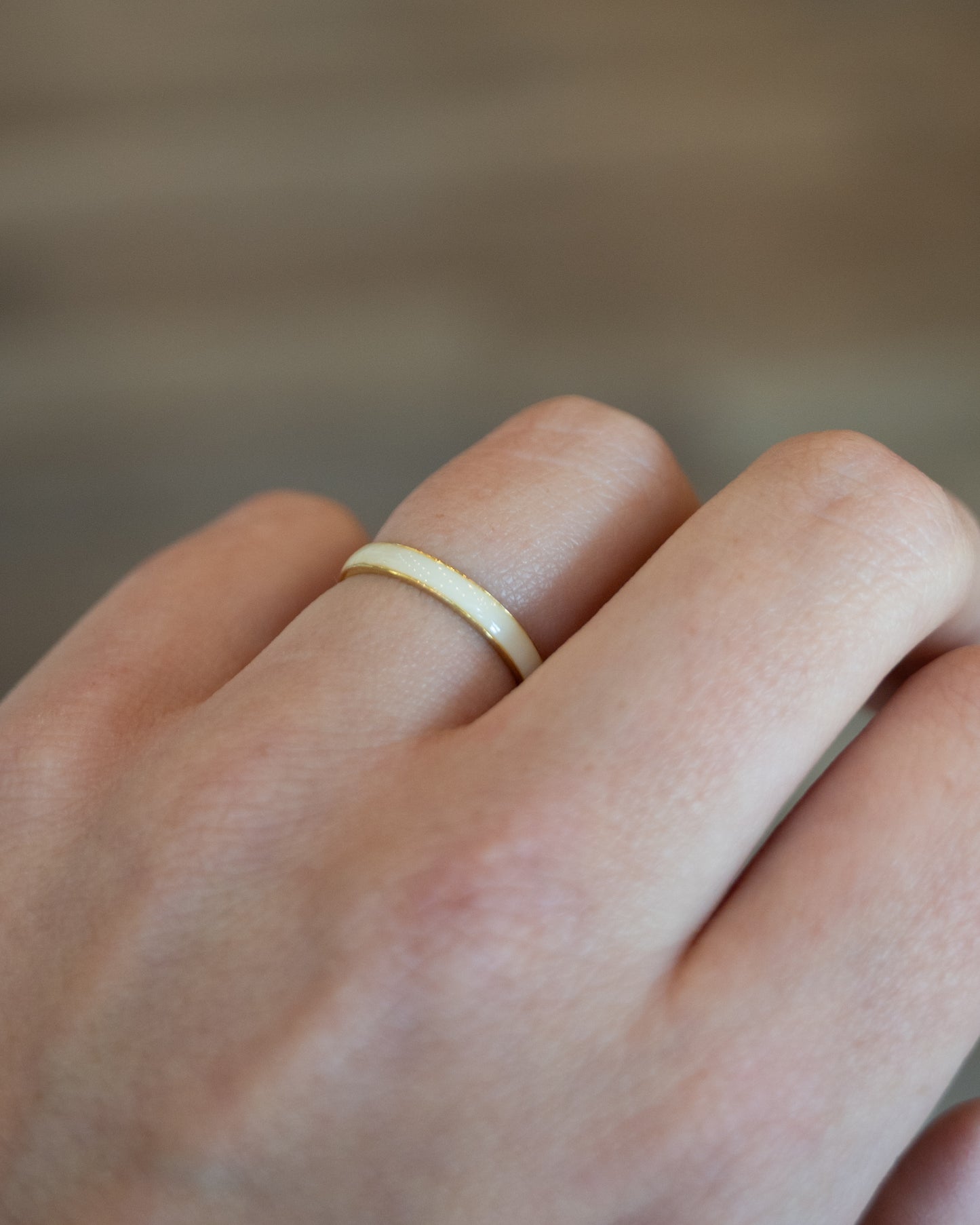 3mm White Enamel Wedding Band in 14k Yellow Gold