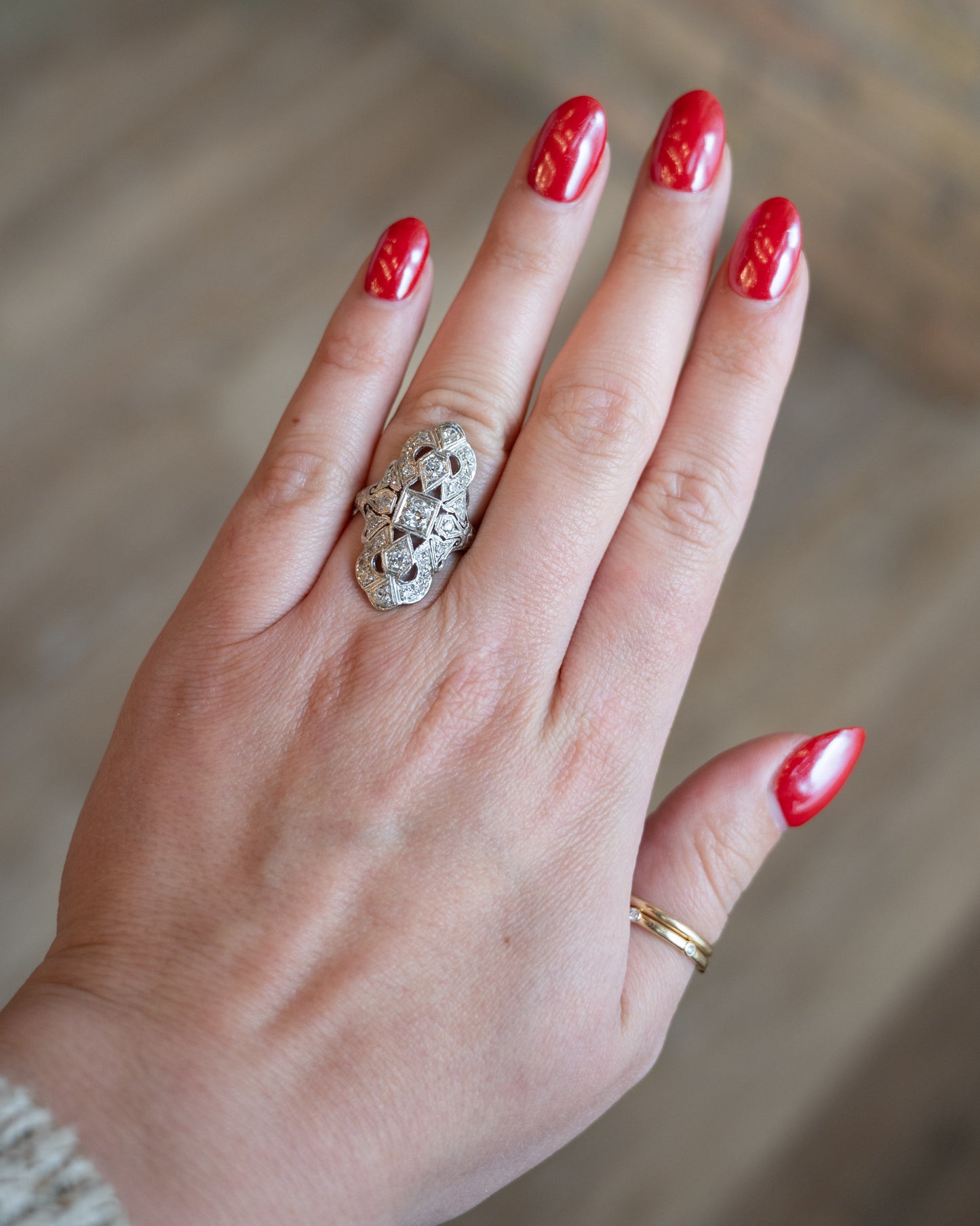 .98 Vintage Art Deco Diamond Dinner Ring in Platinum