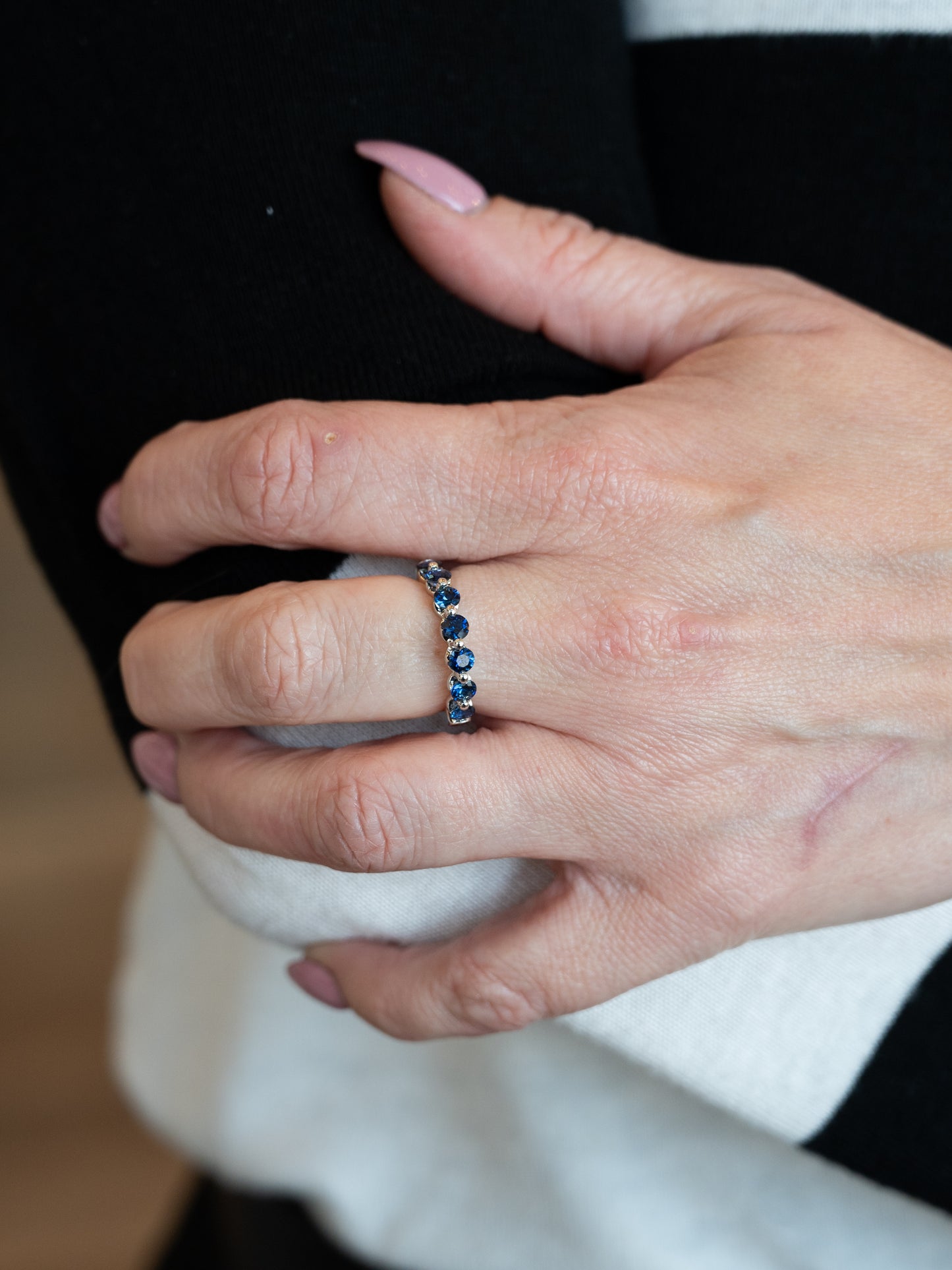 1.40 Round Cut Blue Sapphire Band in 14k