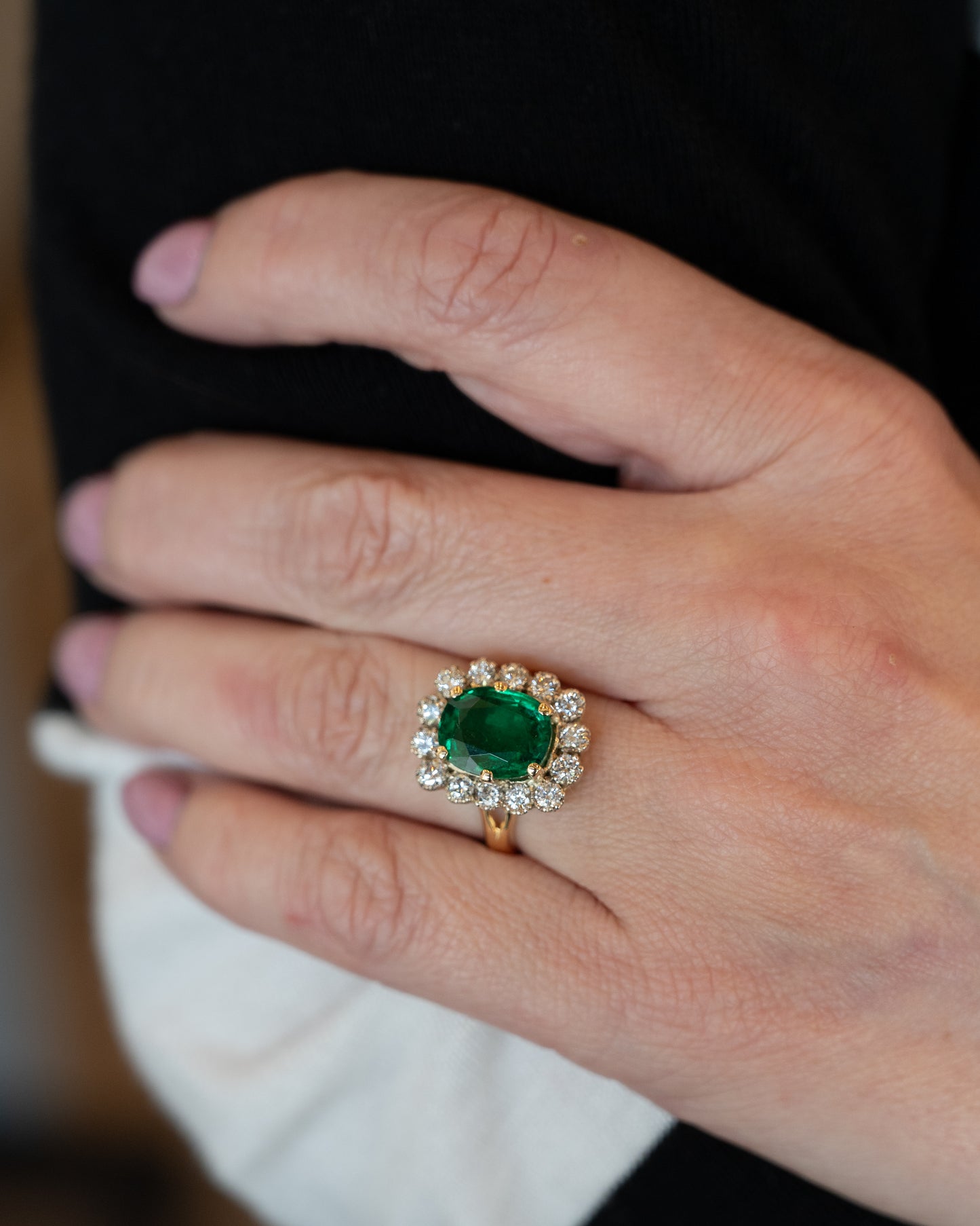 4.03 Cushion Cut Emerald & Diamond Cocktail Ring 18k